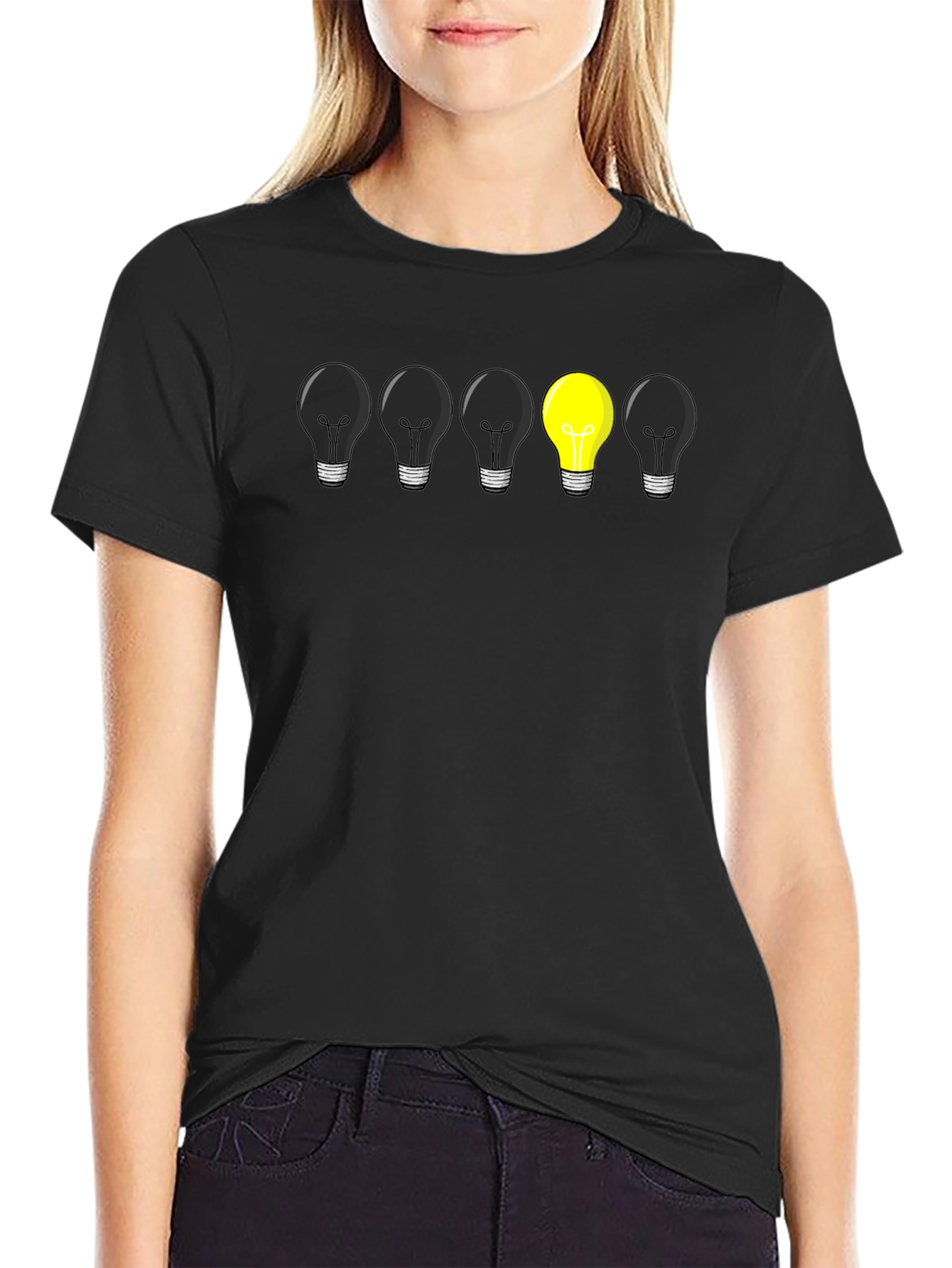 Black Unique Lightbulb Graphic Tee - Be Different! view 2