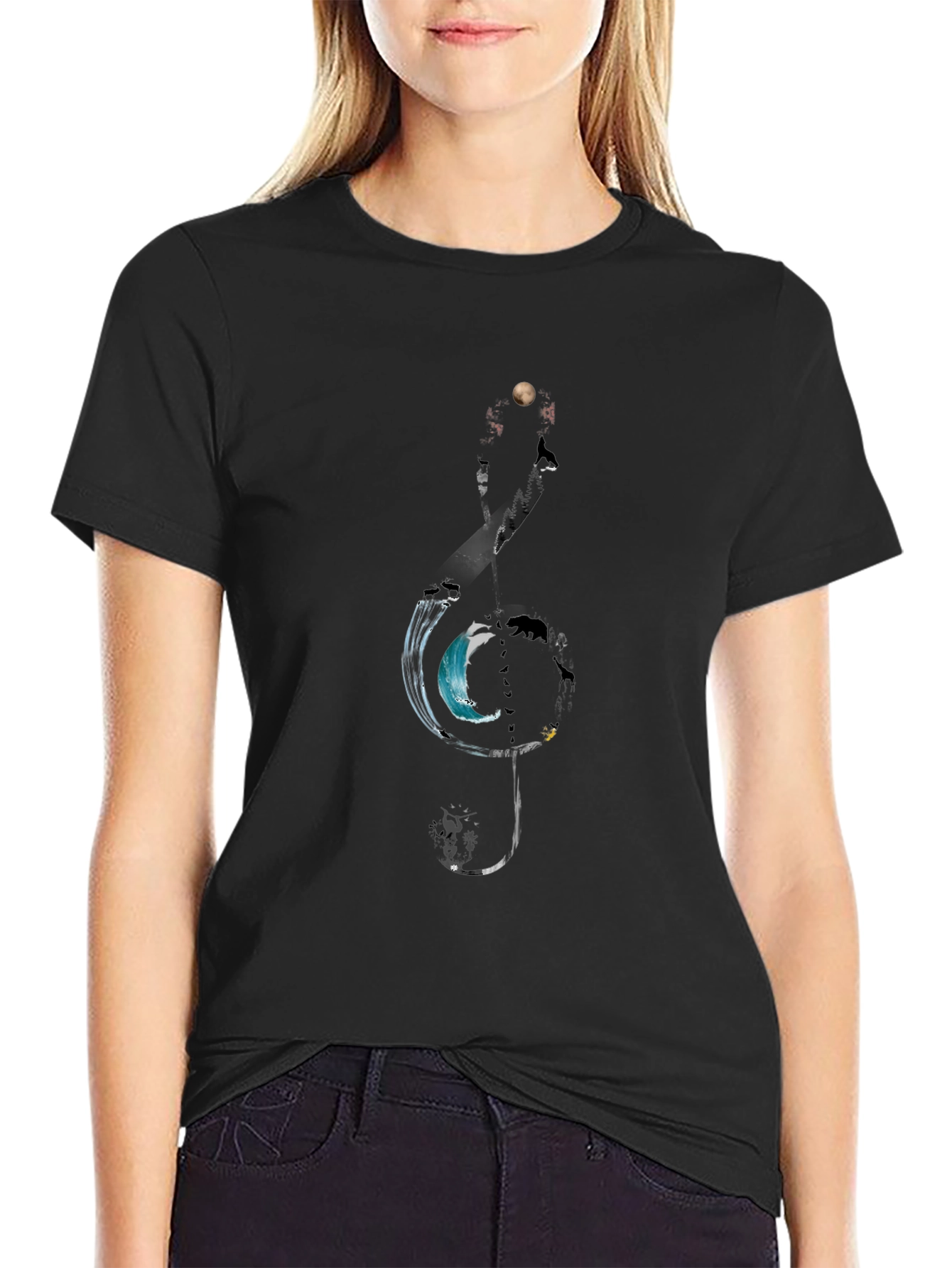 Black Nature Treble Clef Graphic Tee view 2