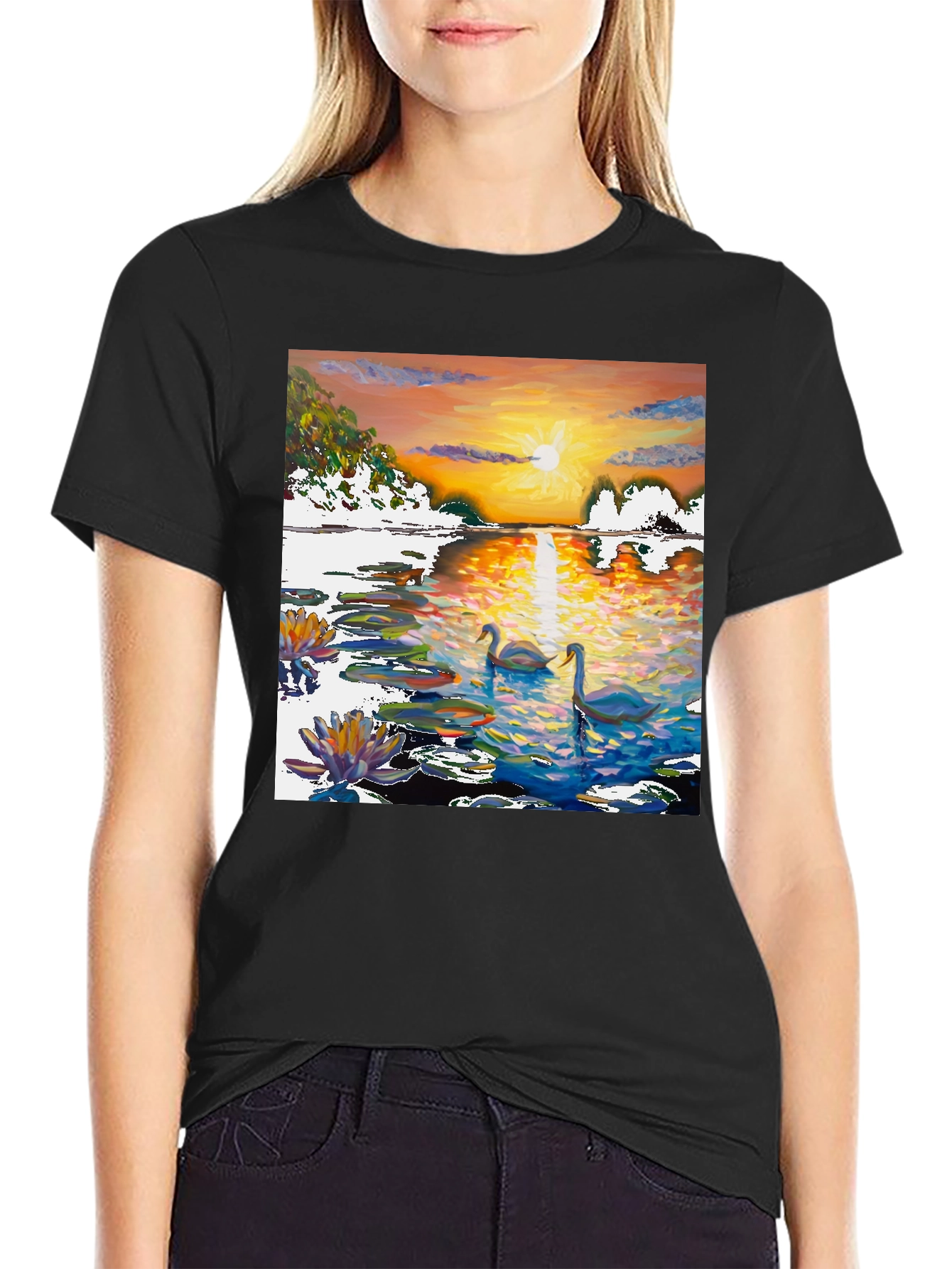 Black Swan Sunset Art T-Shirt view 2