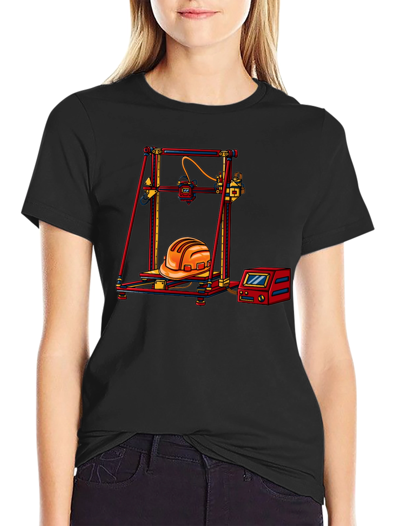 Black 3D Printing Hard Hat Graphic Tee view 2