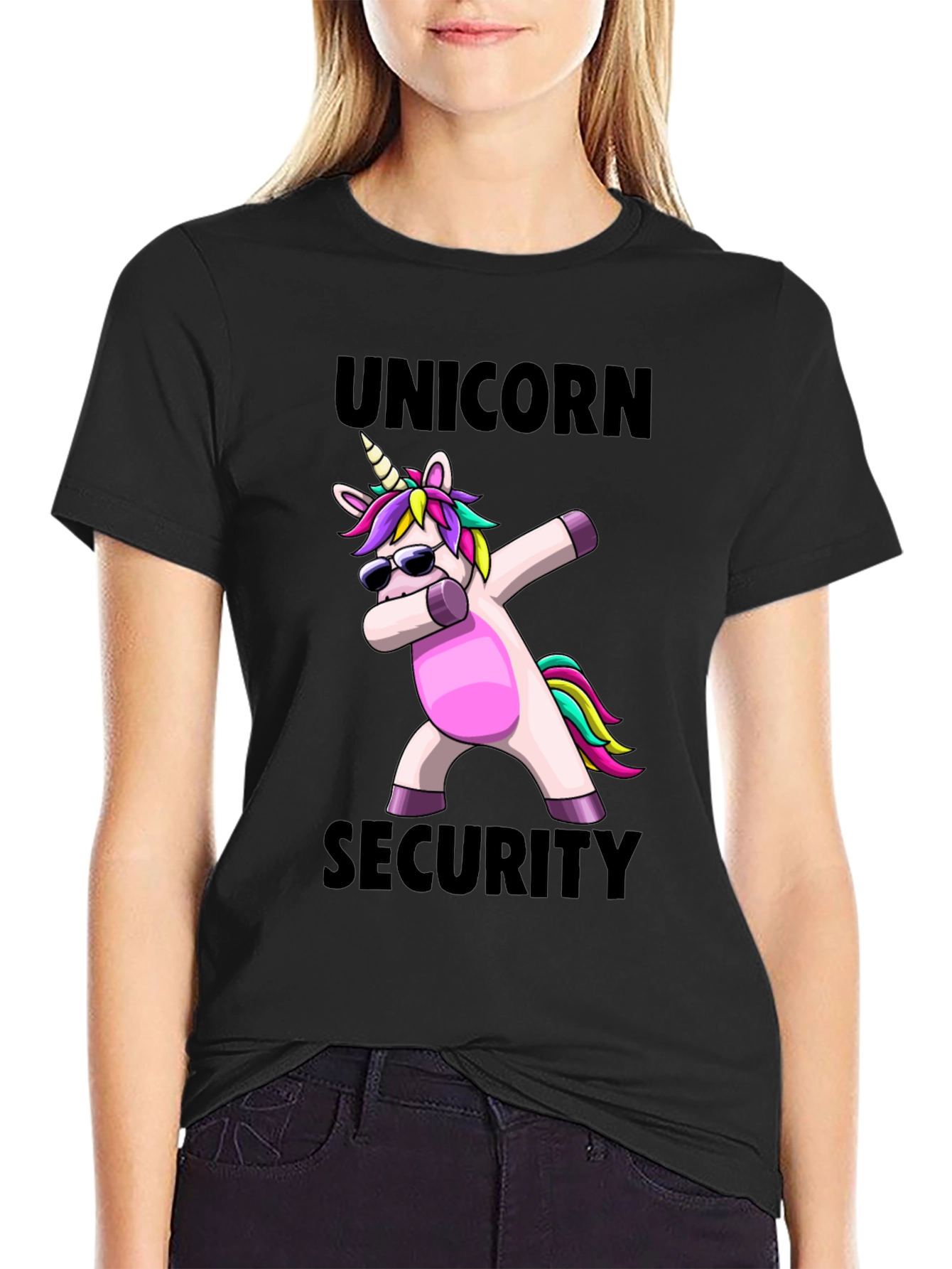 Black Unicorn Security Dabbing T-Shirt - Fun & Unique Design view 2