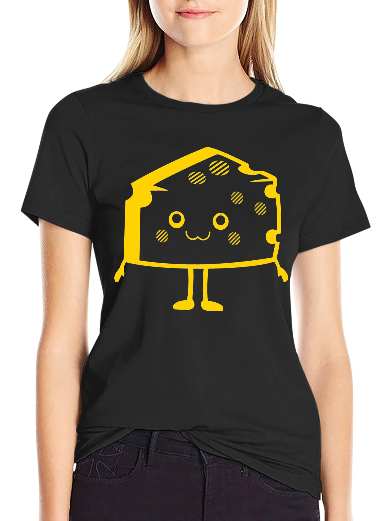 Black Cute Cheese Character Black T-Shirt view 2