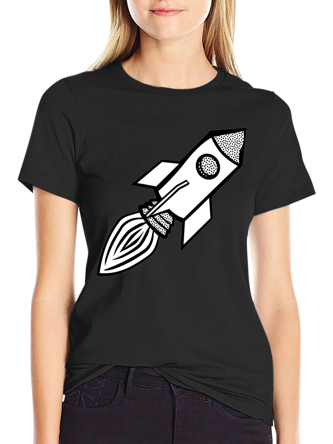 Black Retro Rocket Graphic Tee - Black view 2