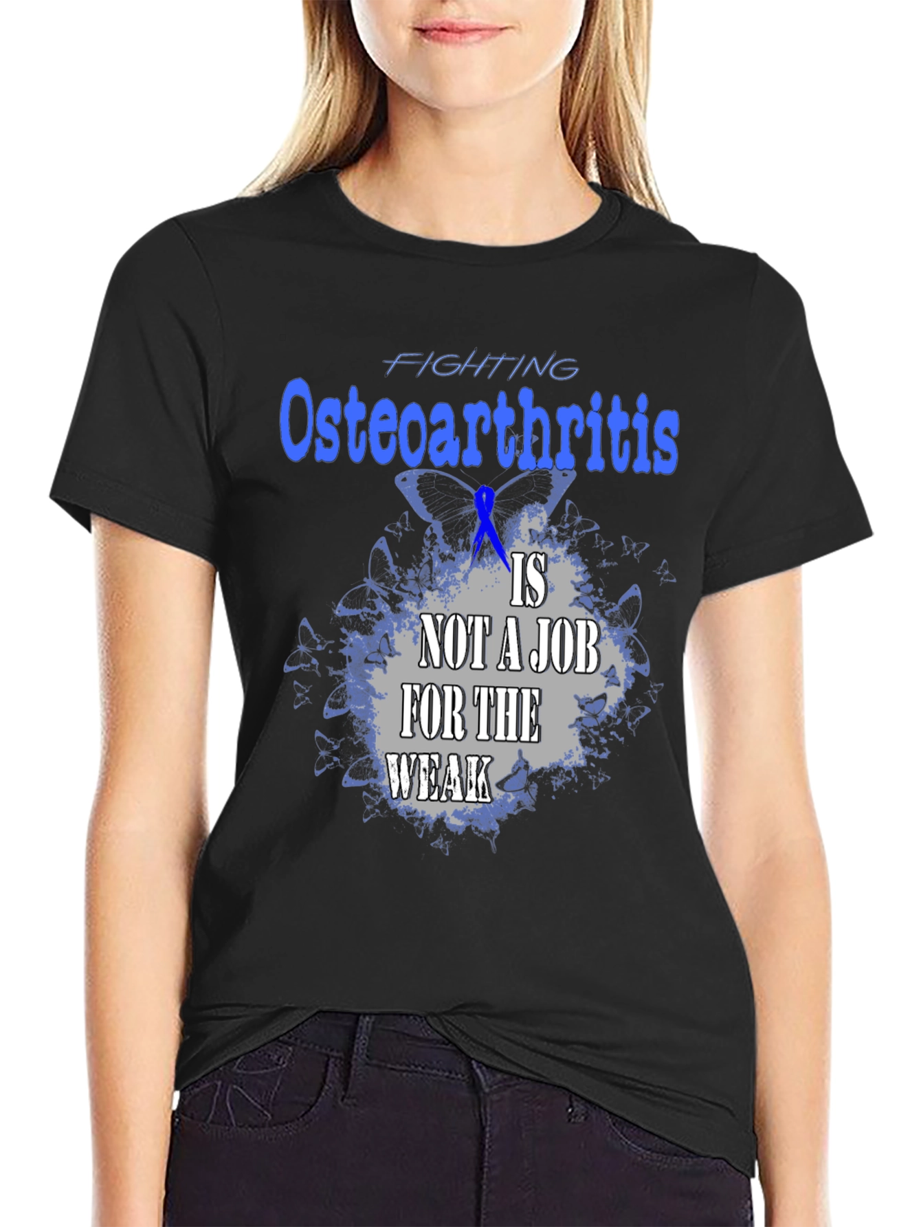 Black Osteoarthritis Awareness T-Shirt - Not A Job For The Weak Tee view 2