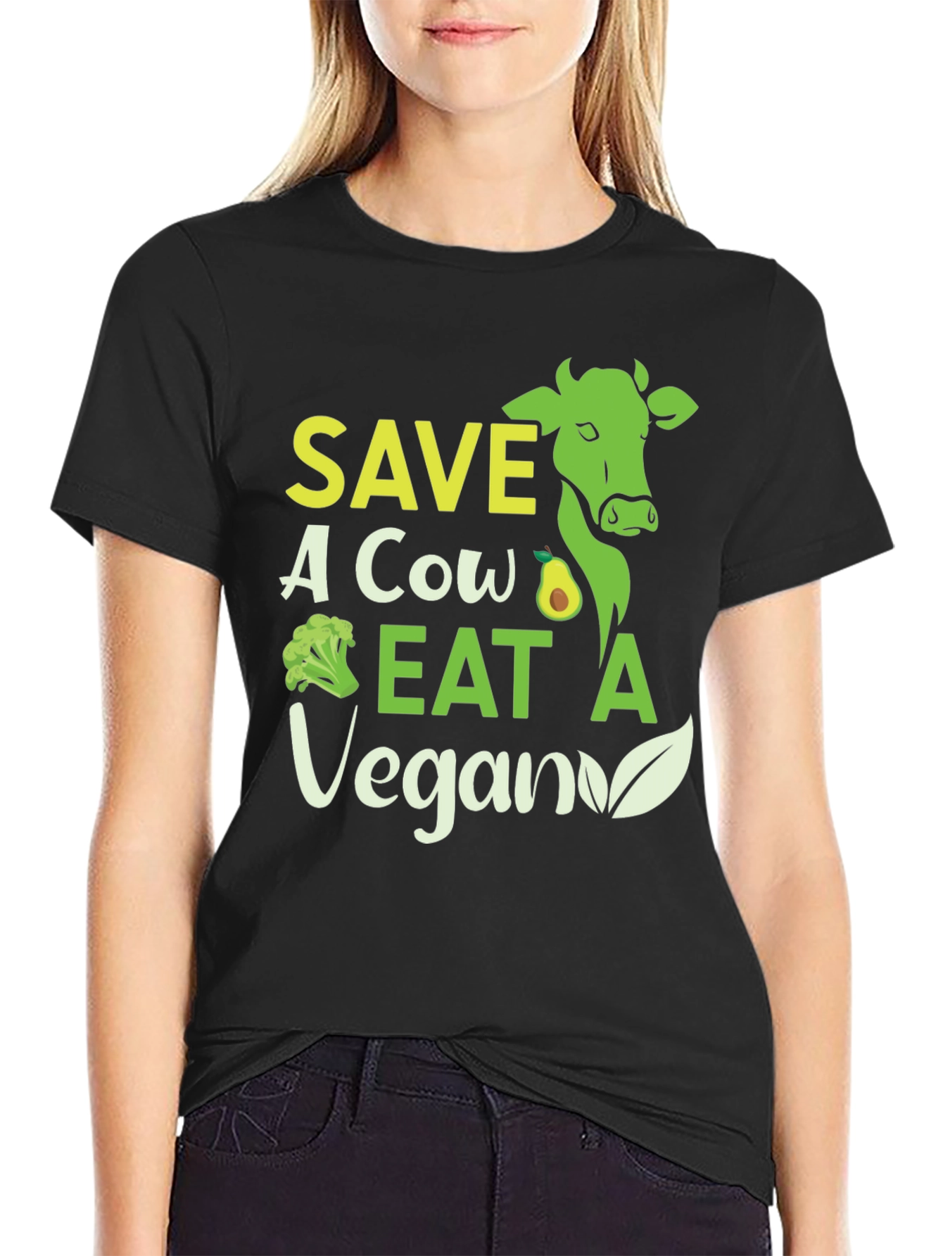 Black Save A Cow Eat A Vegan Graphic T-Shirt view 2