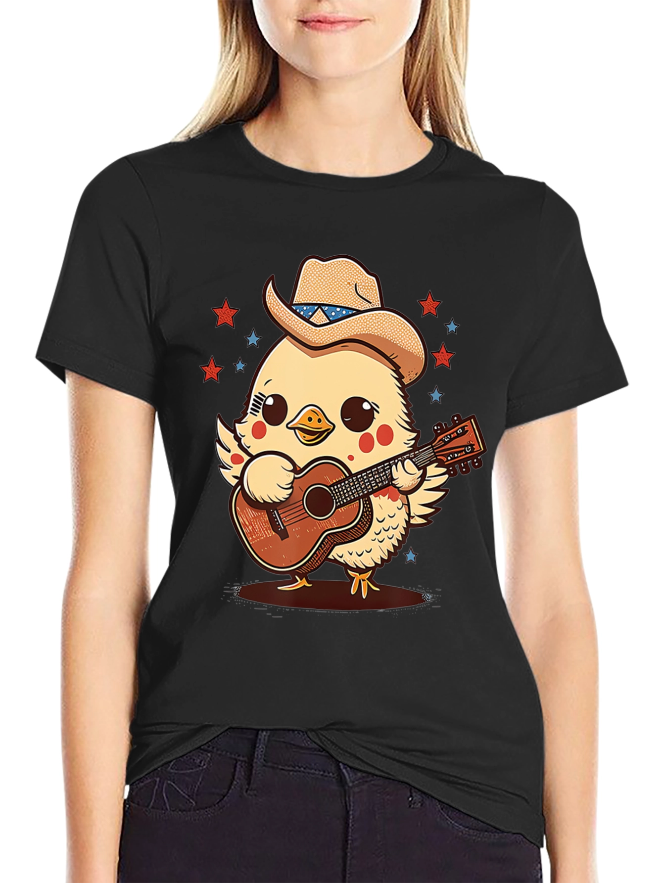 Black Cute Cowboy Chick Guitar T-Shirt view 2