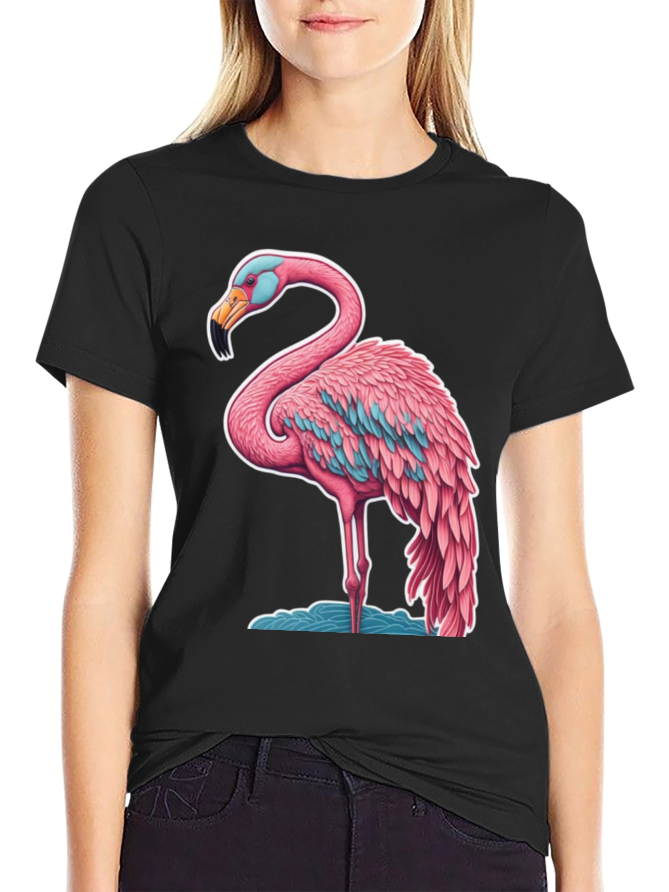 Black Flamingo Graphic Tee - Black Cotton view 2