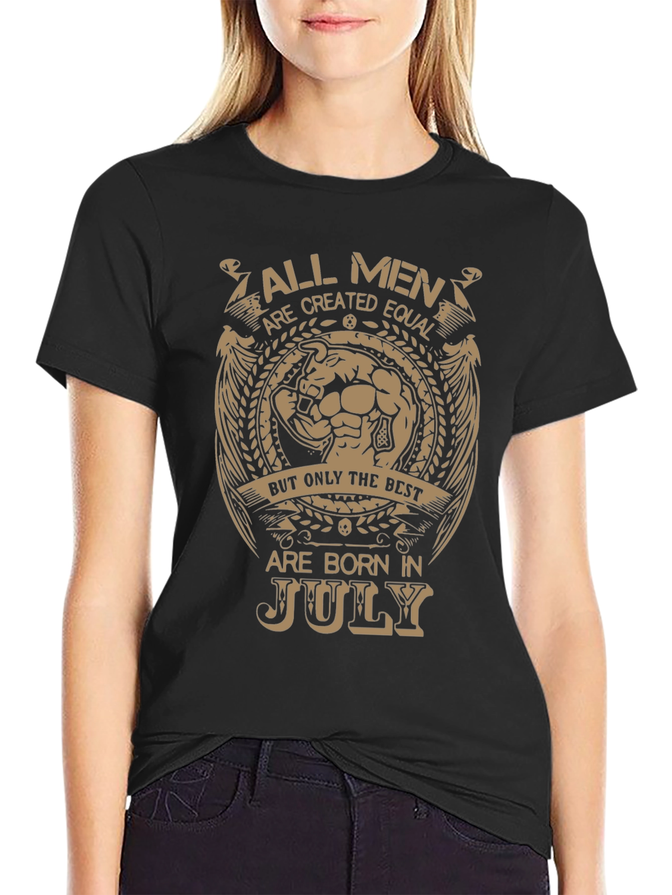 Black All Men Born In July T-Shirt view 2