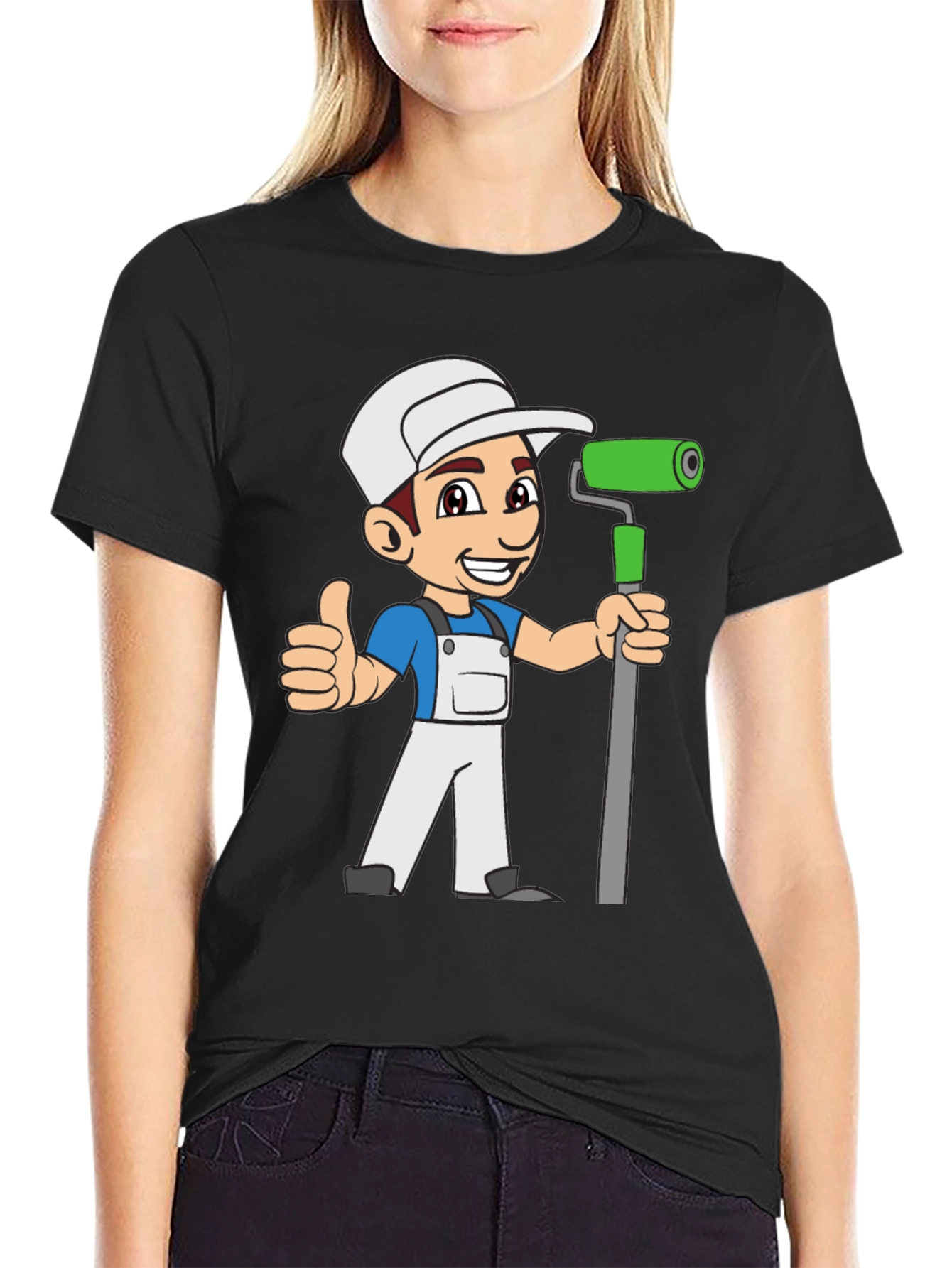 Black Painter Cartoon Graphic T-Shirt view 2