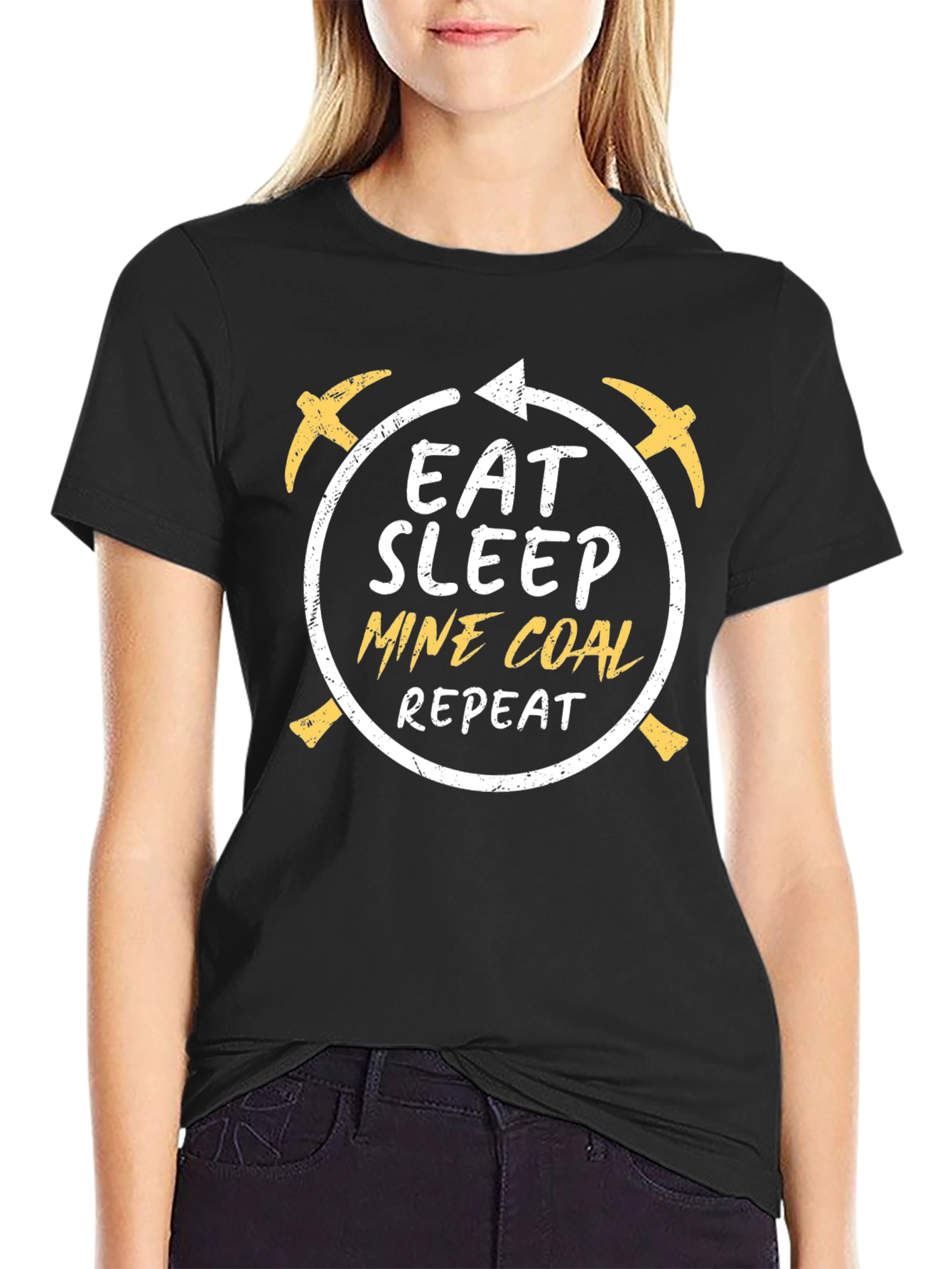 Black Eat Sleep Mine Coal Repeat Black T-Shirt view 2