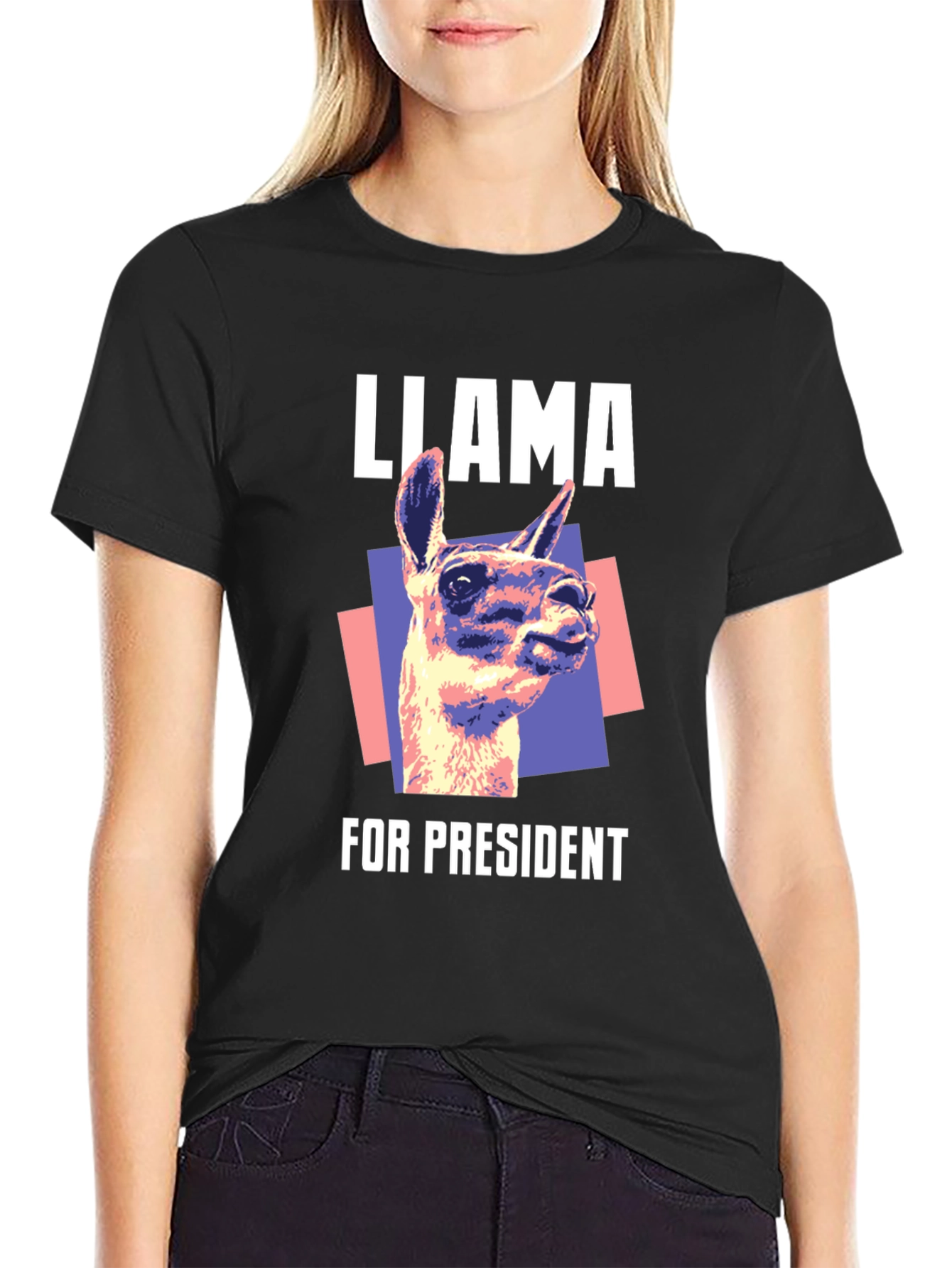 Black Llama For President Graphic T-Shirt view 2