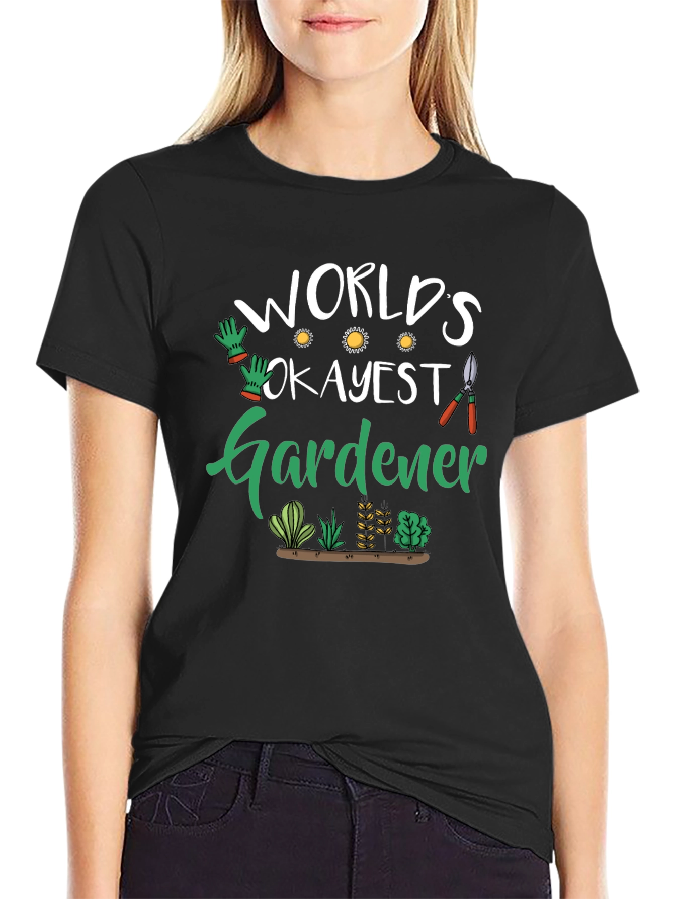 Black World's Okayest Gardener T-Shirt - Black Cotton view 2