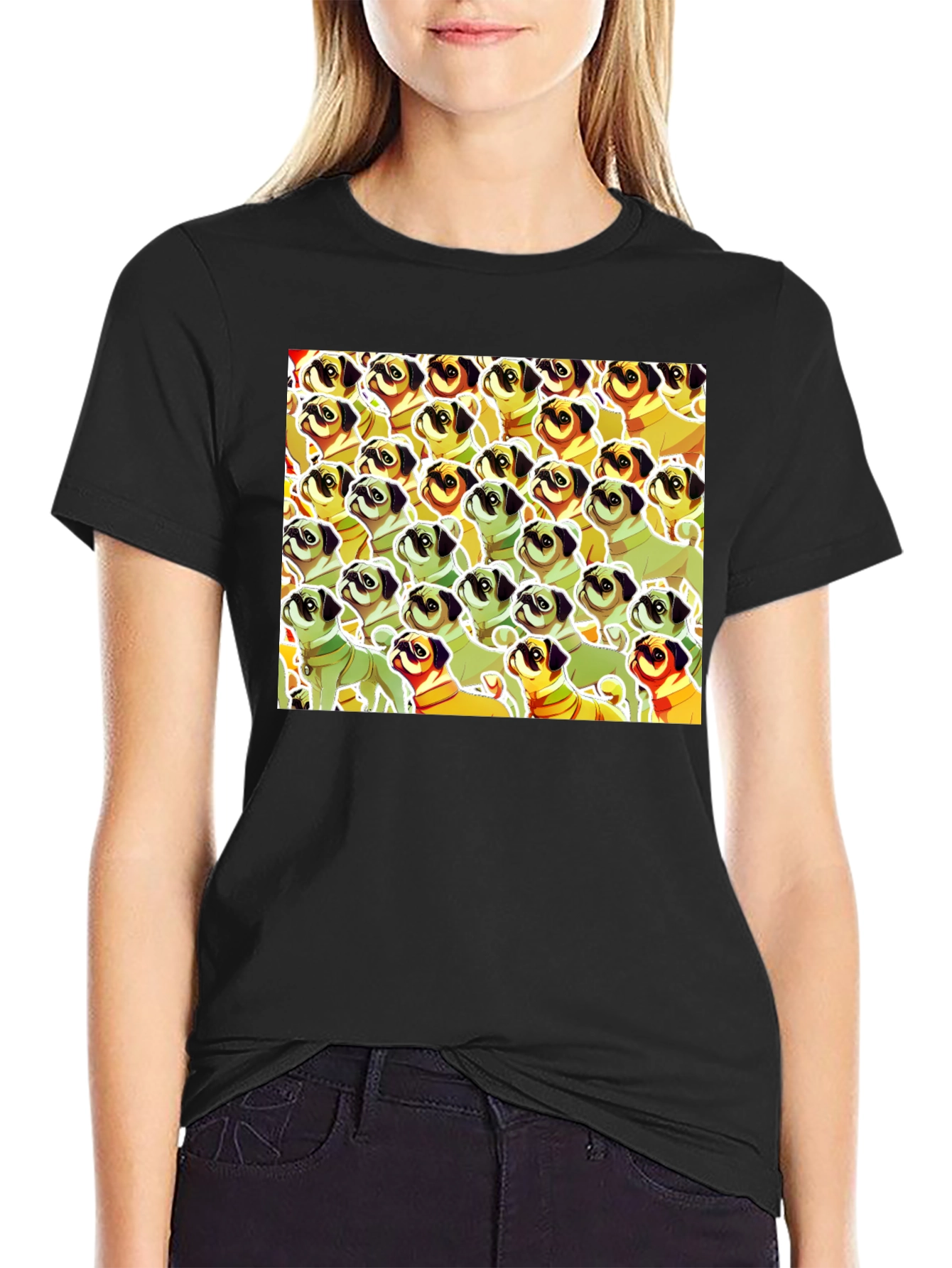 Black Pug Pattern Graphic T-Shirt - Unique Dog Lover Tee view 2