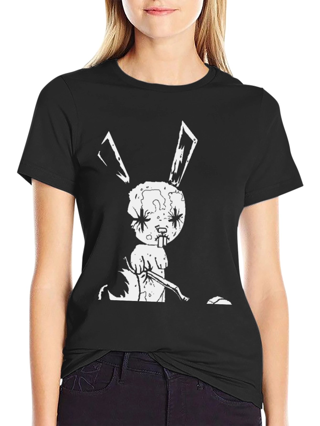 Black Creepy Bunny Graphic Tee - Black view 2