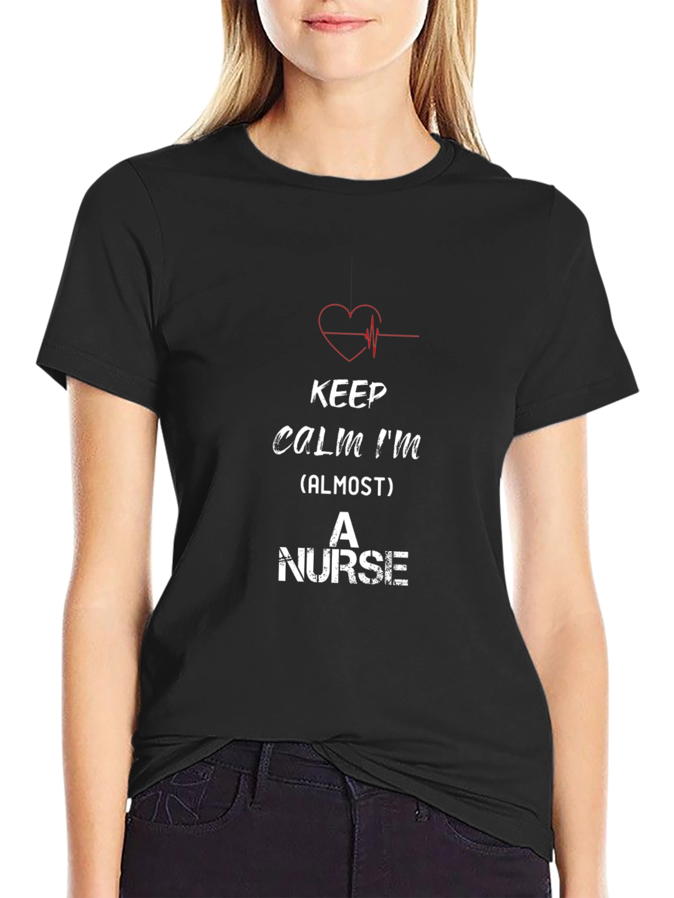 Black Keep Calm Almost A Nurse T-Shirt view 2