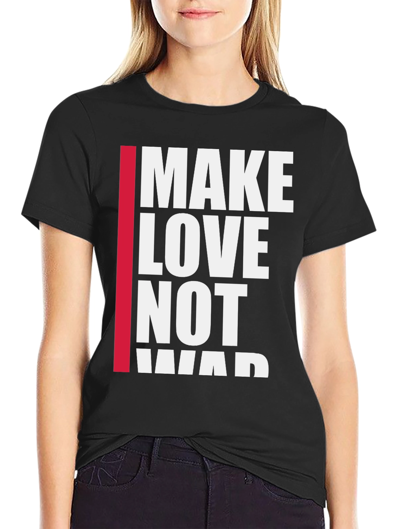 Black Make Love Not War Graphic Tee - Black view 2