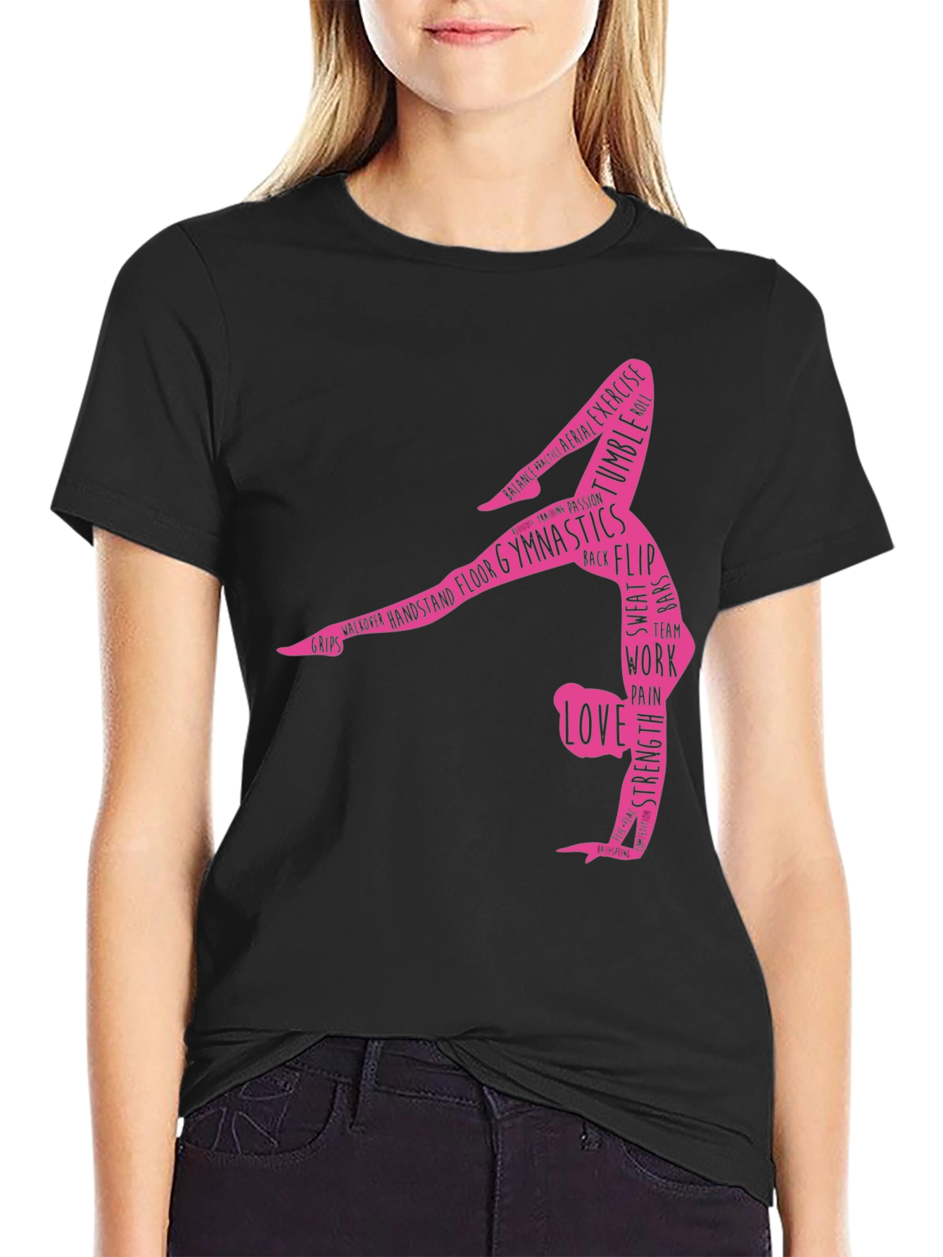 Black Gymnastics Word Art T-Shirt - Black view 2