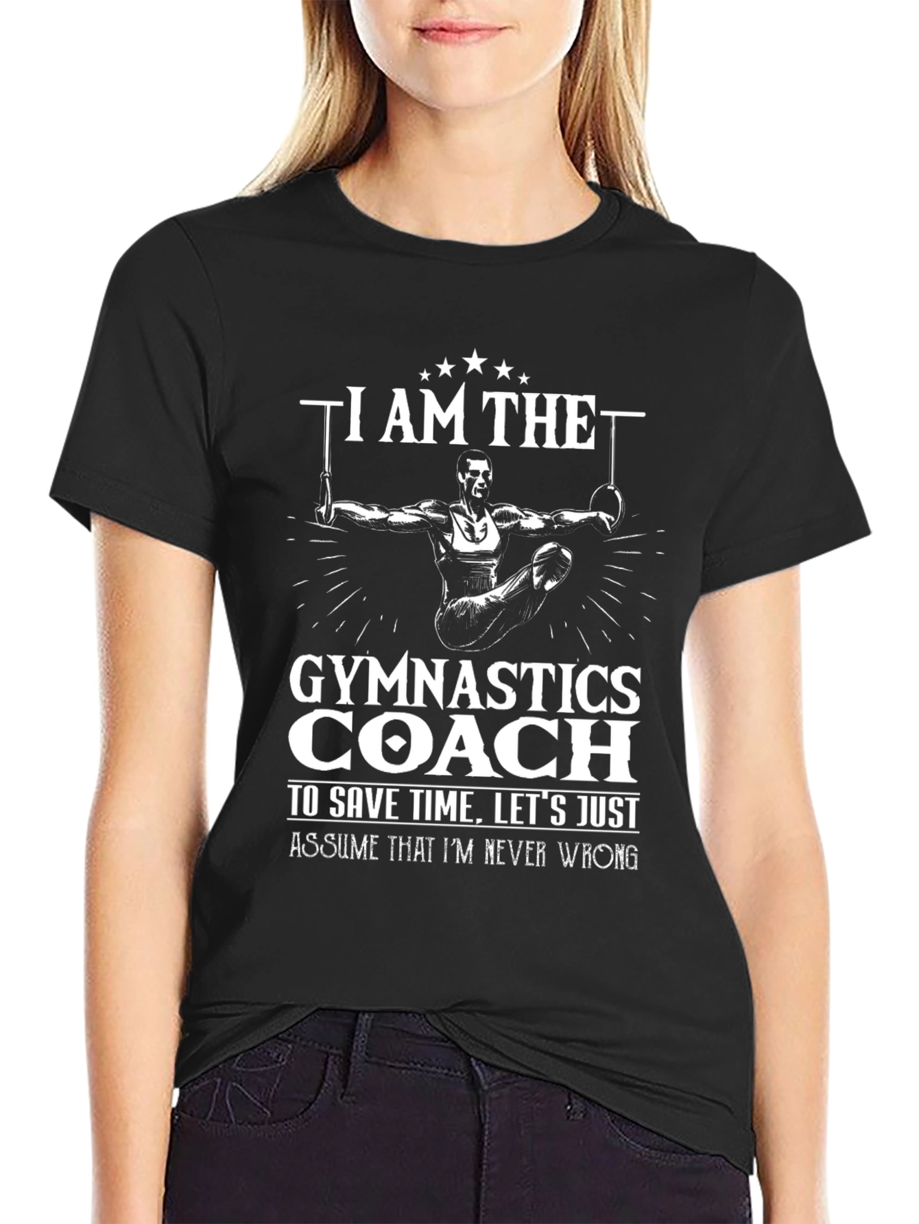Black Gymnastics Coach T-Shirt view 2