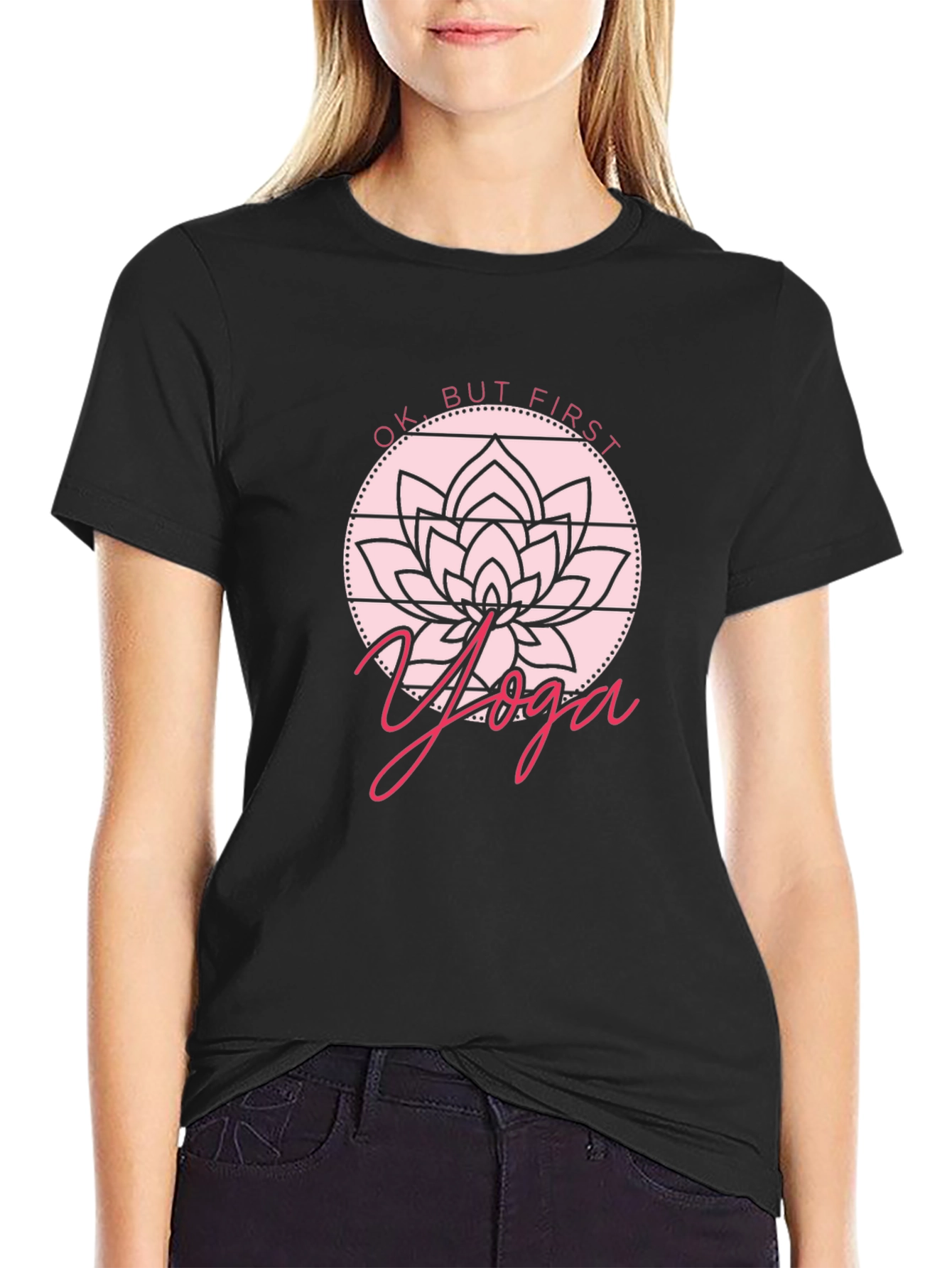 Black Yoga Lotus Graphic Tee - Men's Black T-Shirt view 2
