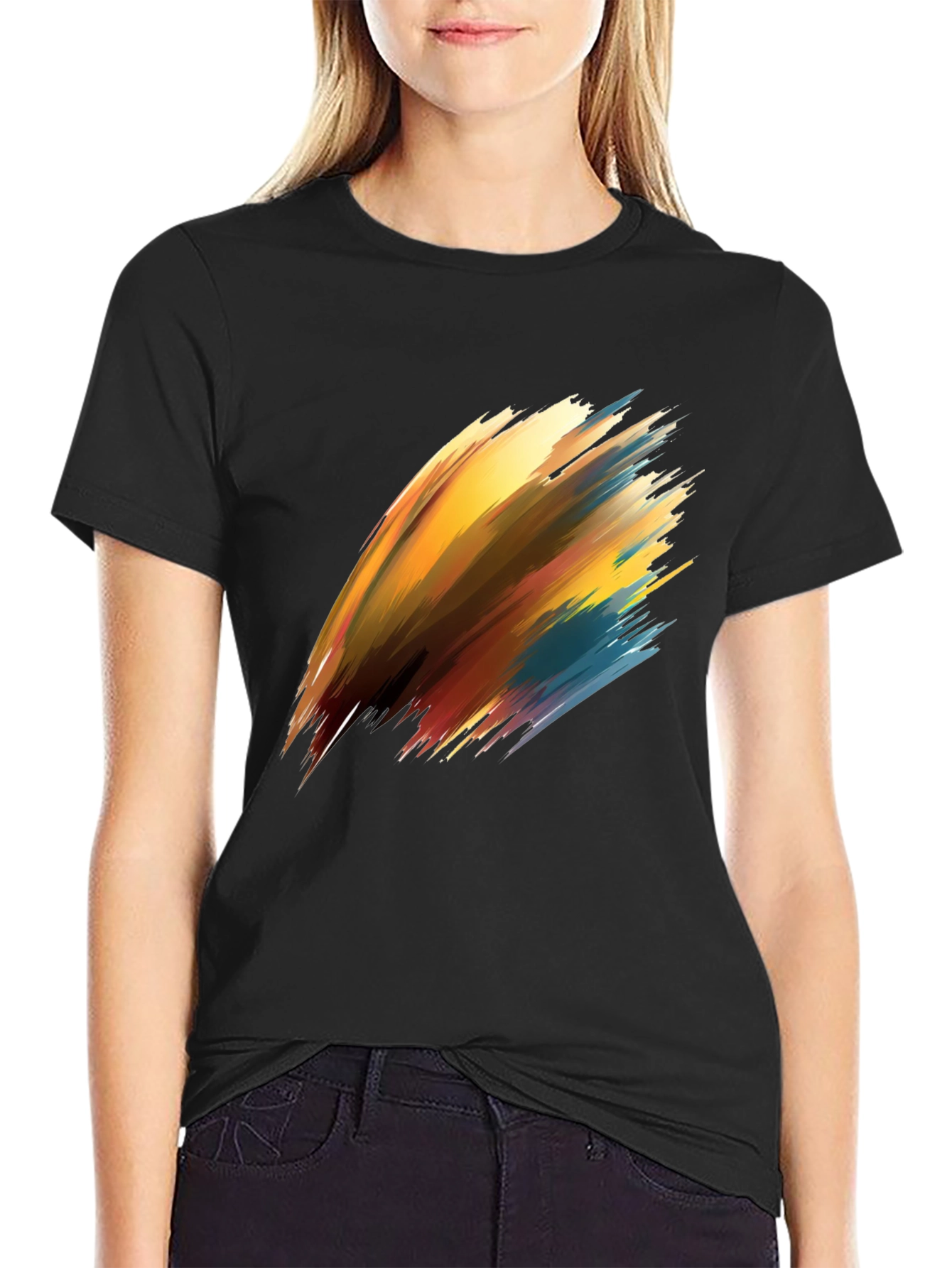 Abstract Brush Stroke Graphic Black T-Shirt - 2