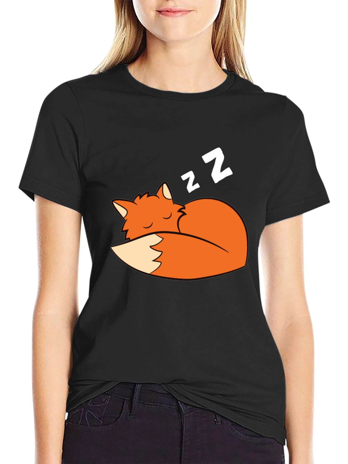 Black Sleeping Fox Graphic Tee - Soft Cotton Comfort view 2