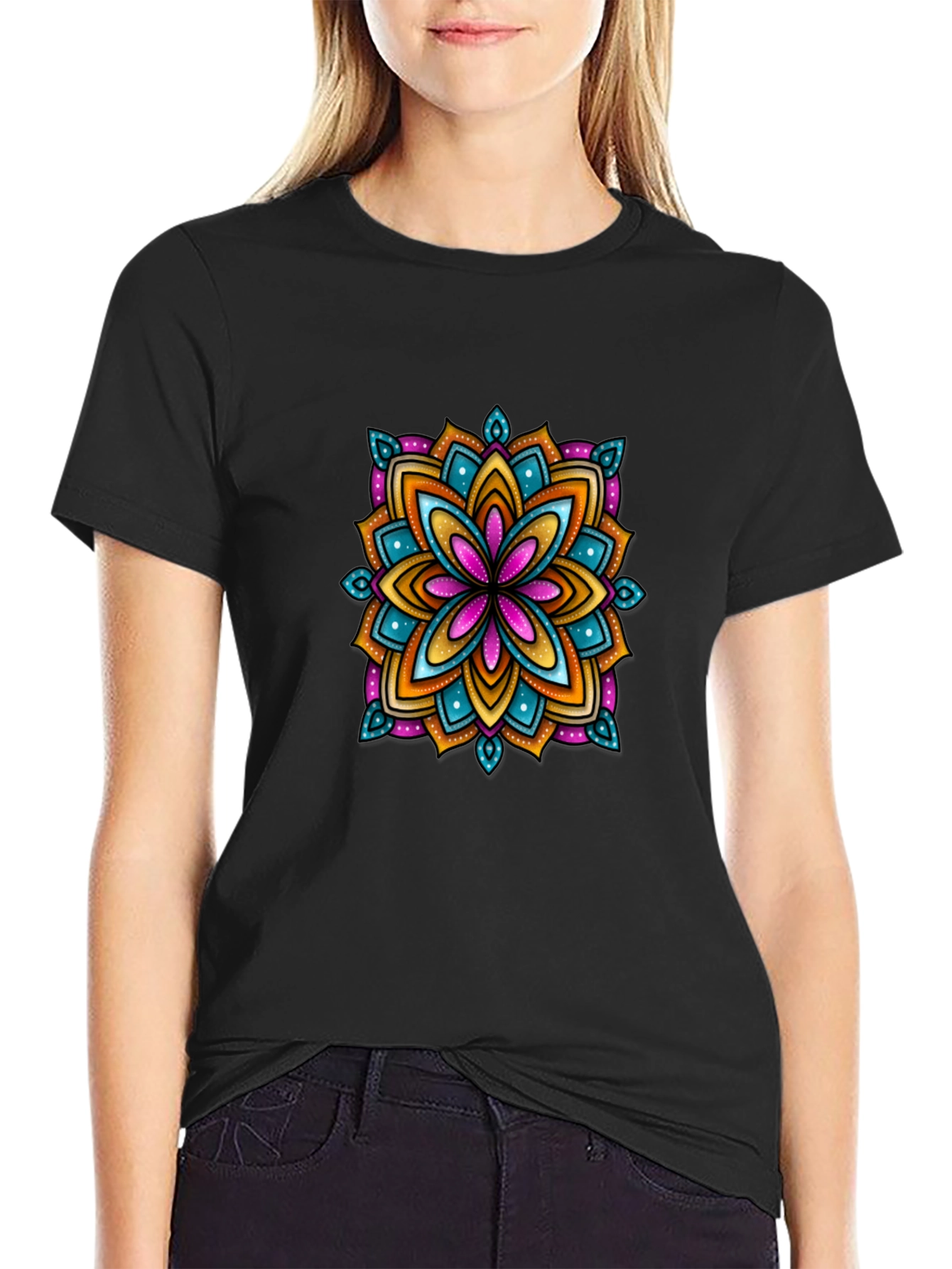 Black Vibrant Mandala Graphic Black T-Shirt view 2