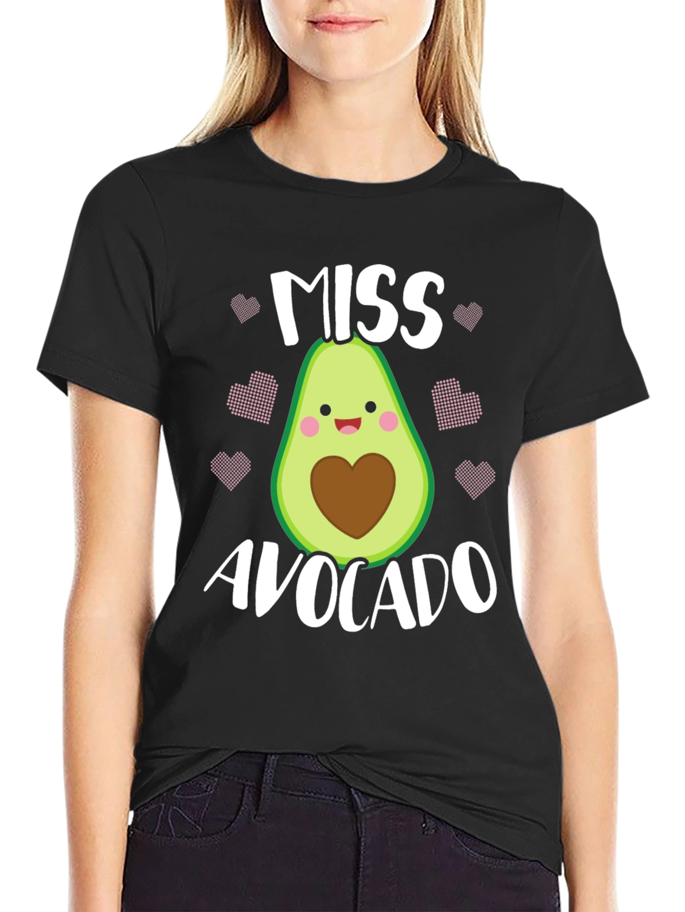 Black Miss Avocado T-Shirt - Cute Foodie Graphic Tee view 2