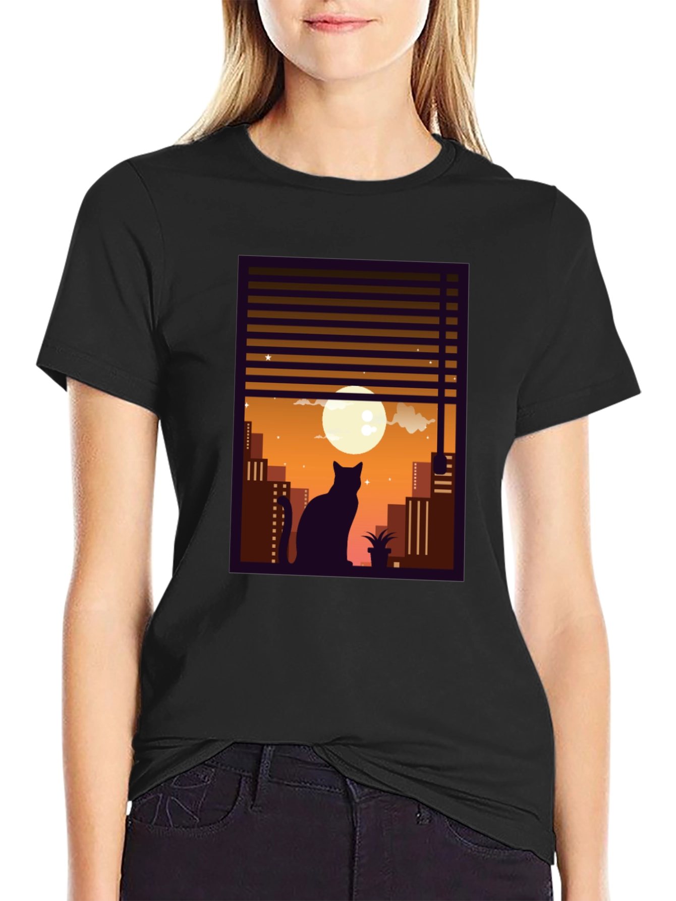 Black Urban Cat Silhouette T-Shirt view 2