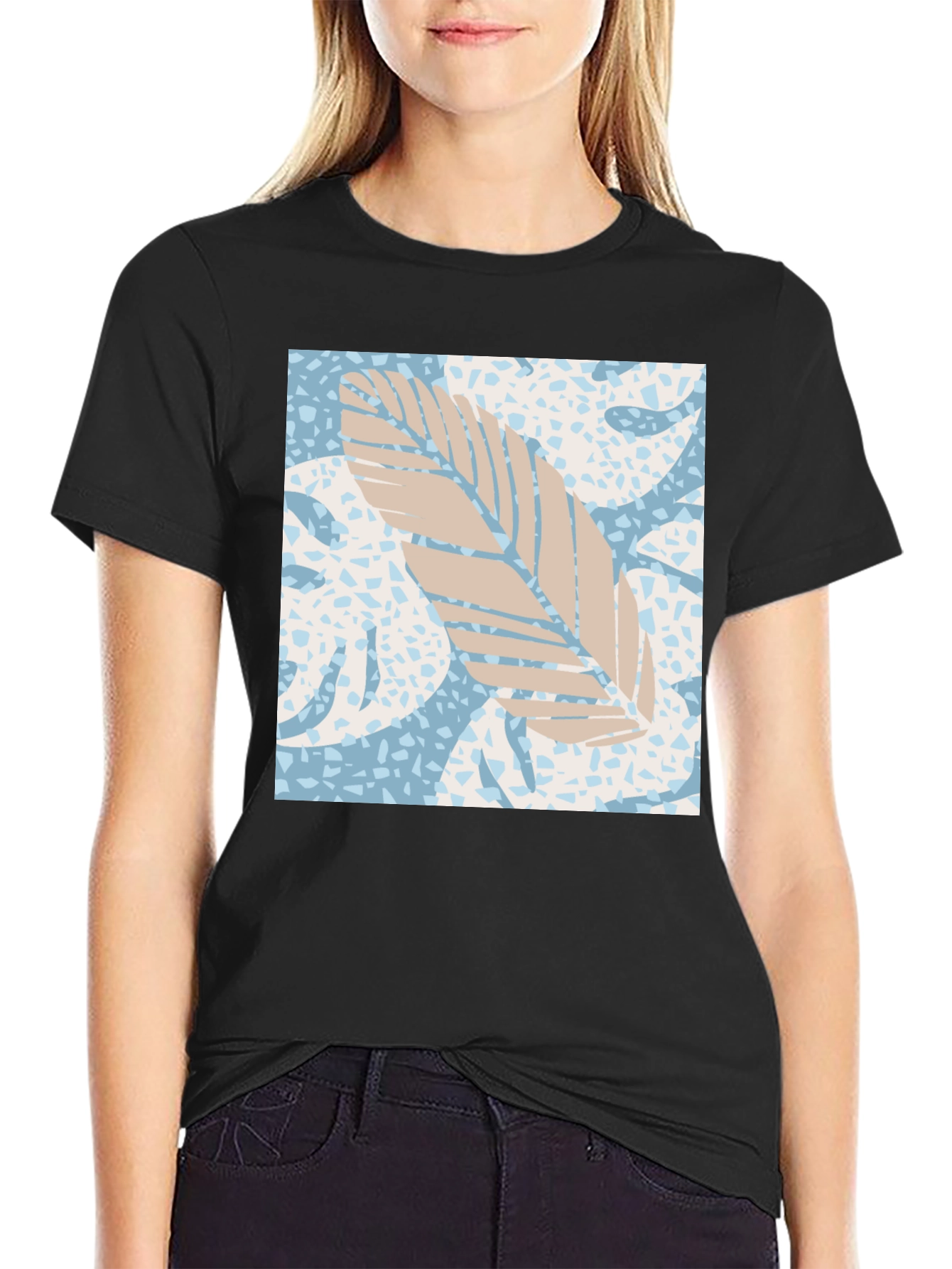 Tropical Leaf Print Black Tee - 2