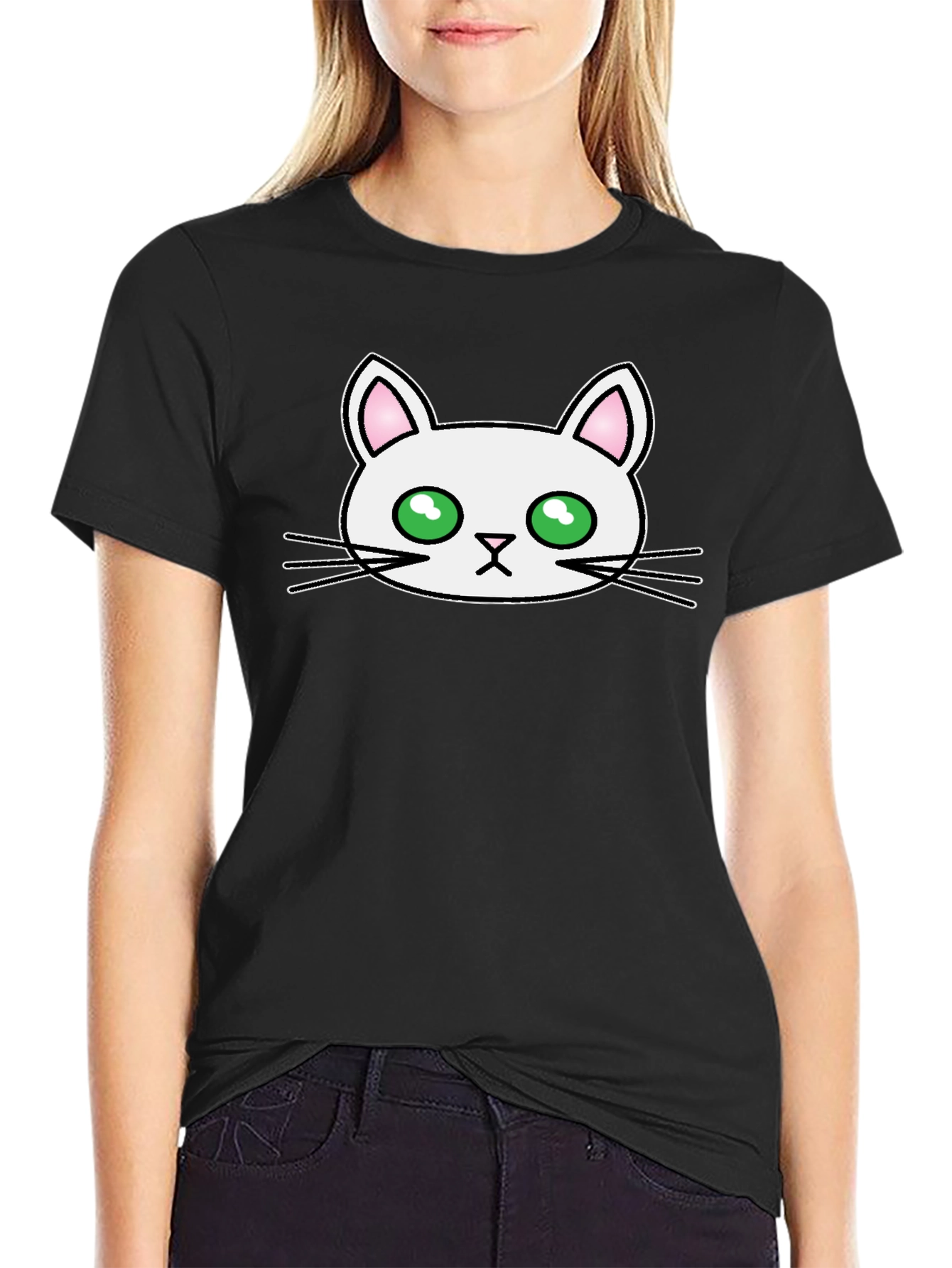 Black Cute Cat Graphic Tee - Men's Black T-Shirt view 2