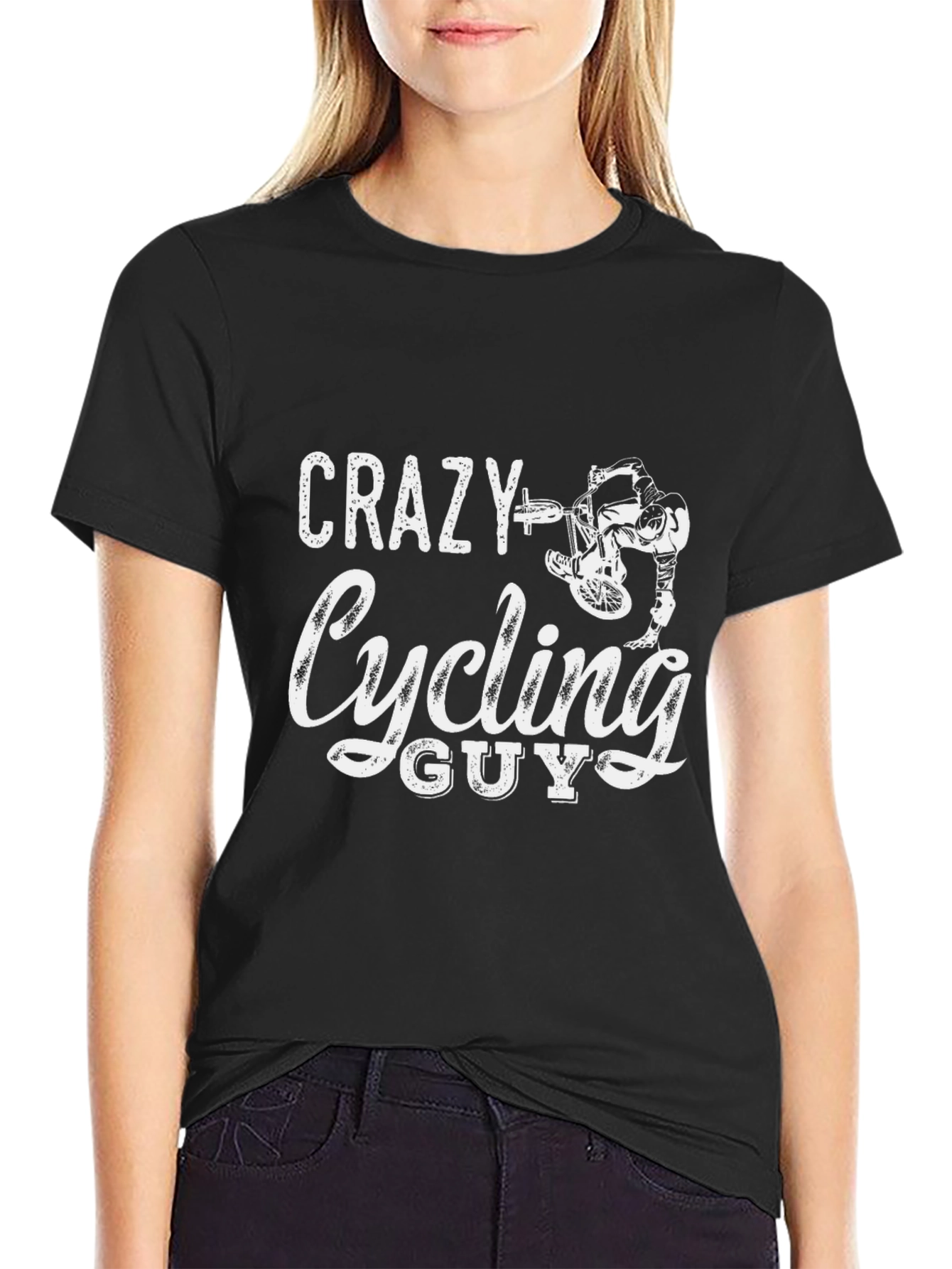 Black Crazy Cycling Guy Black T-Shirt view 2