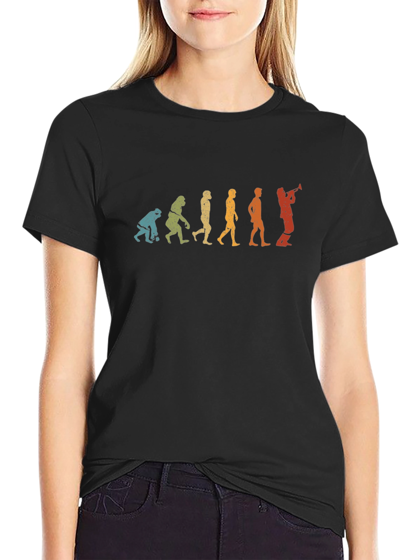Black Evolution of Trumpet Player T-Shirt view 2