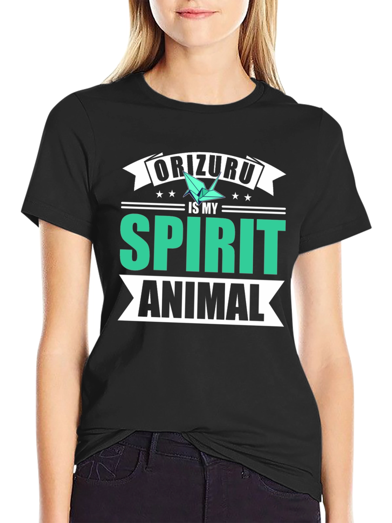 Black Orizuru Spirit Animal Black Graphic T-Shirt view 2