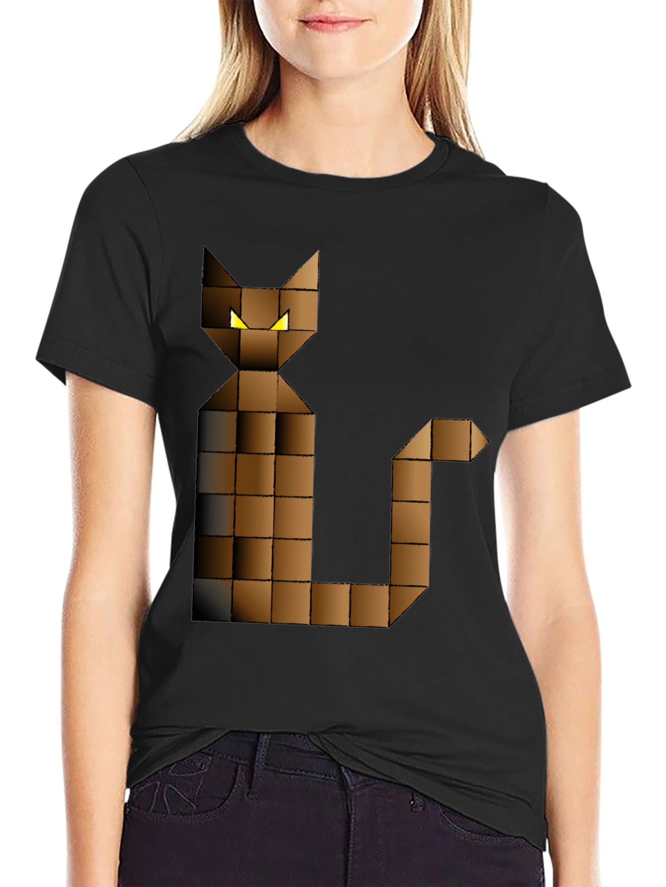Black Pixel Cat Graphic Tee - Black Cotton Blend view 2