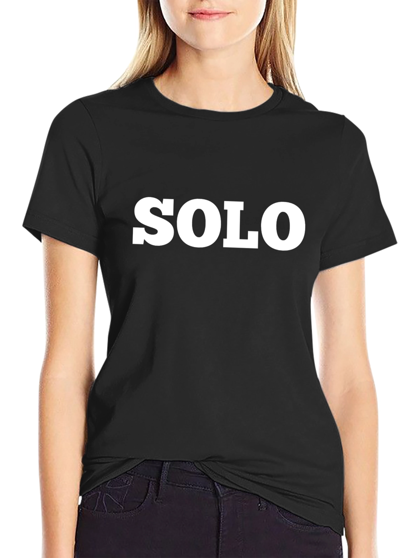 Black Solo Graphic Tee - Classic Black Cotton T-Shirt view 2