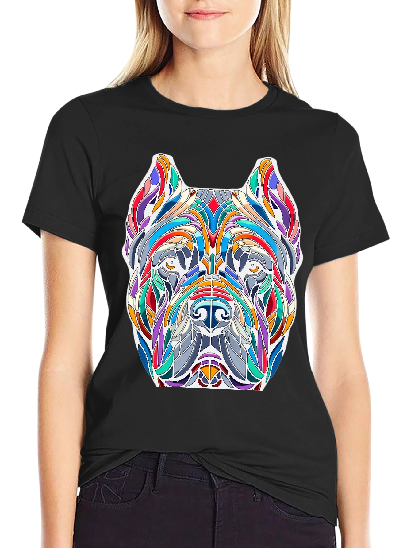Black Abstract Dog Art T-Shirt - Unique Graphic Tee view 2