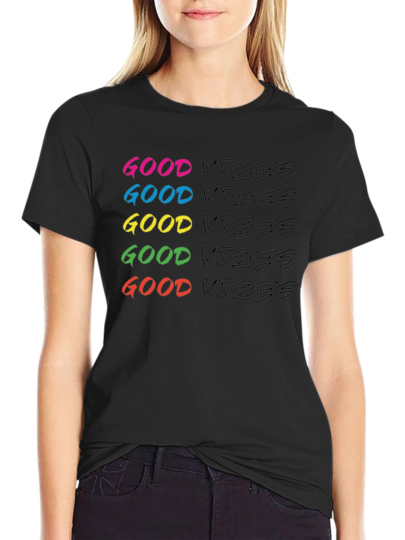 Black Good Vibes Graphic Tee - Men's Black Crew Neck view 2
