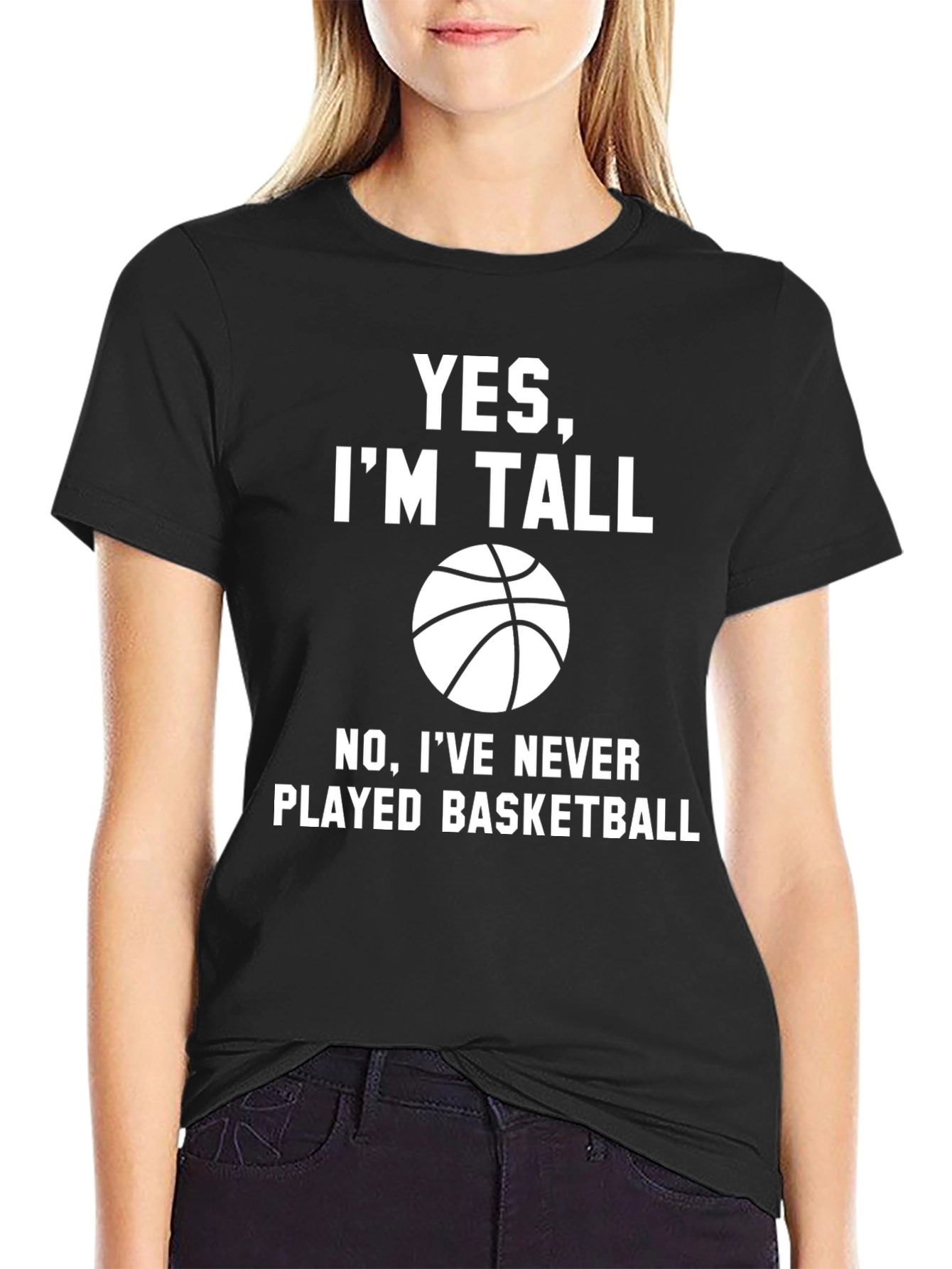 Black Funny Tall People T-Shirt - Never Played Basketball Tee view 2