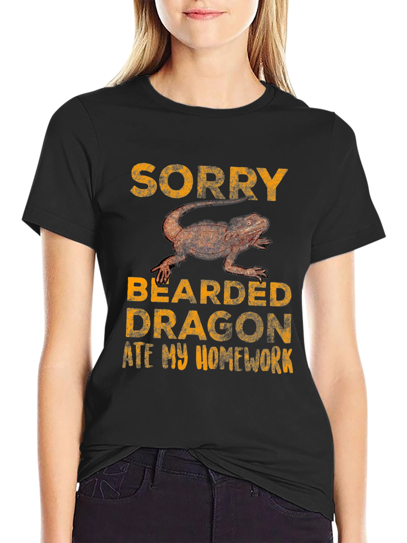 Black Funny Bearded Dragon Ate Homework T-Shirt view 2