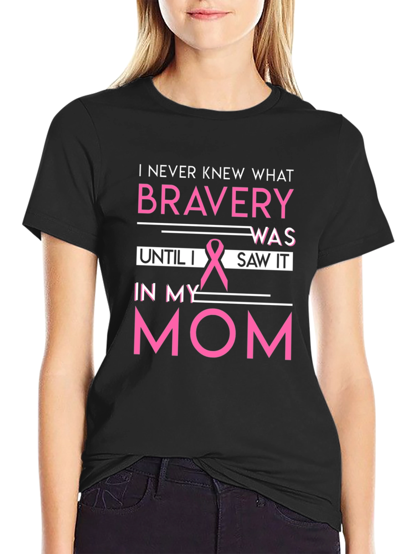 Black Bravery Breast Cancer Awareness Black T-Shirt view 2