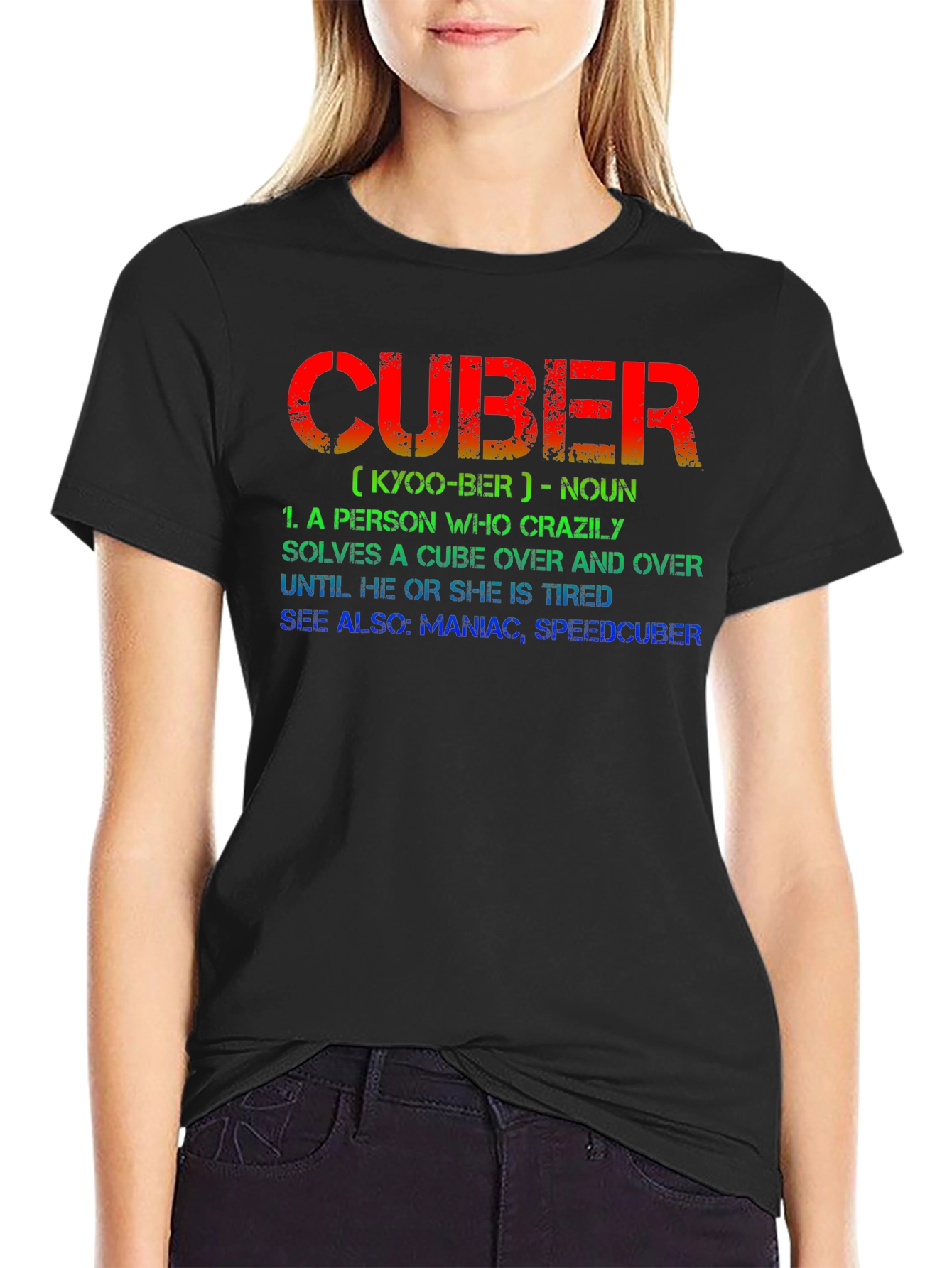 Black CUBER Definition Black T-Shirt - For Puzzle Lovers view 2
