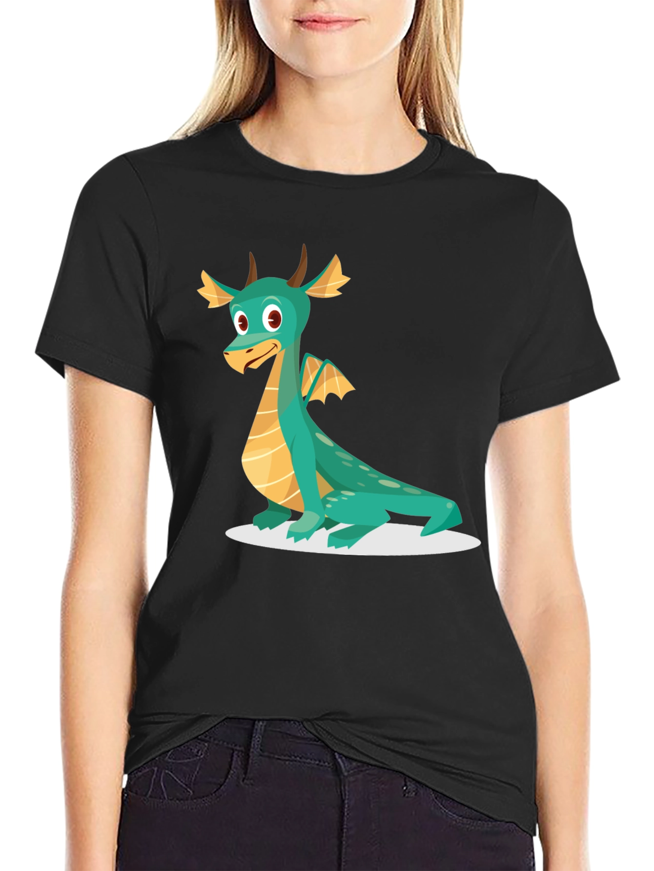 Black Dragon Graphic Tee - Cute Cartoon Design, Soft Cotton Shirt view 2