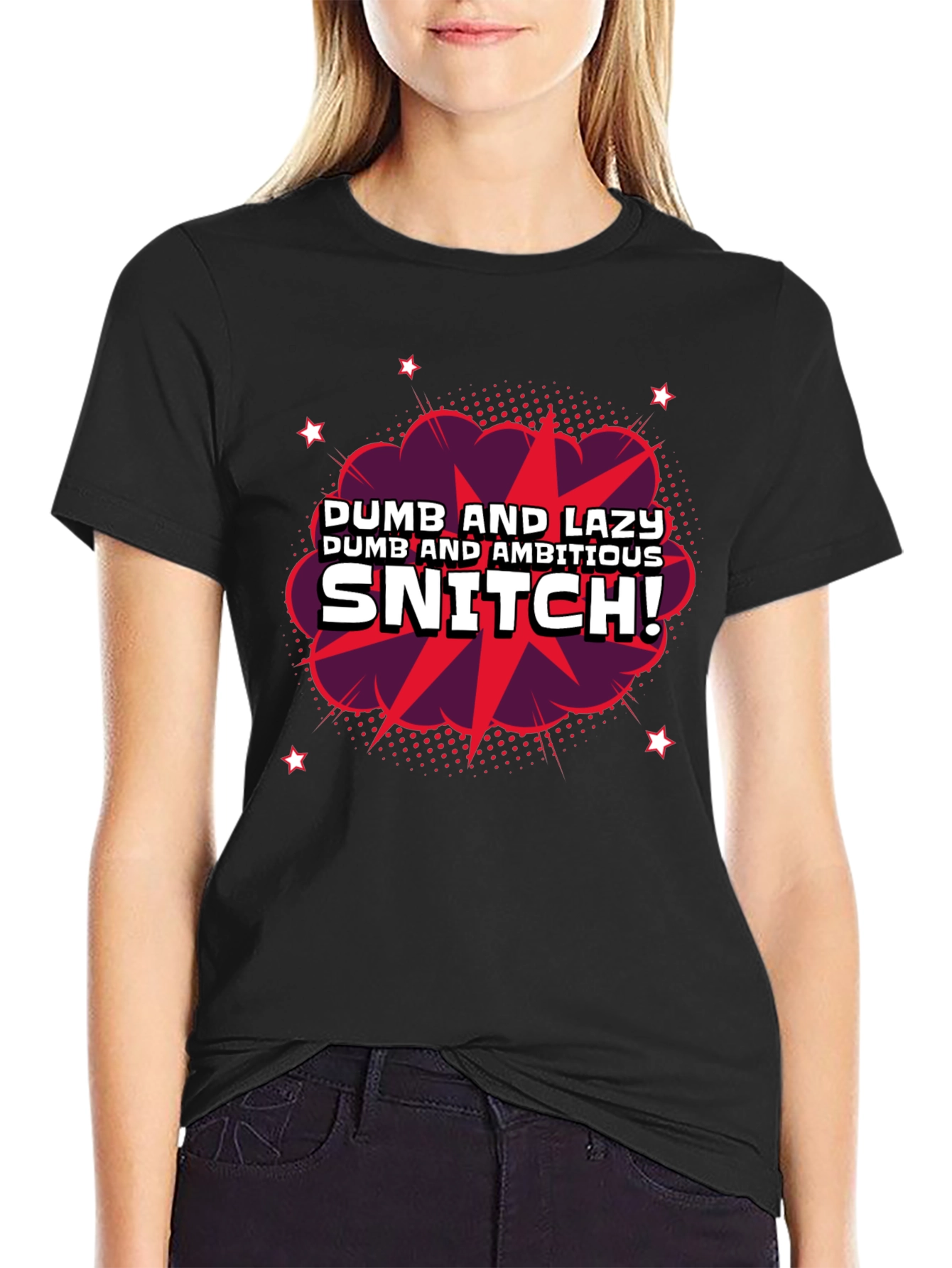 Black Dumb & Lazy Snitch Graphic T-Shirt view 2