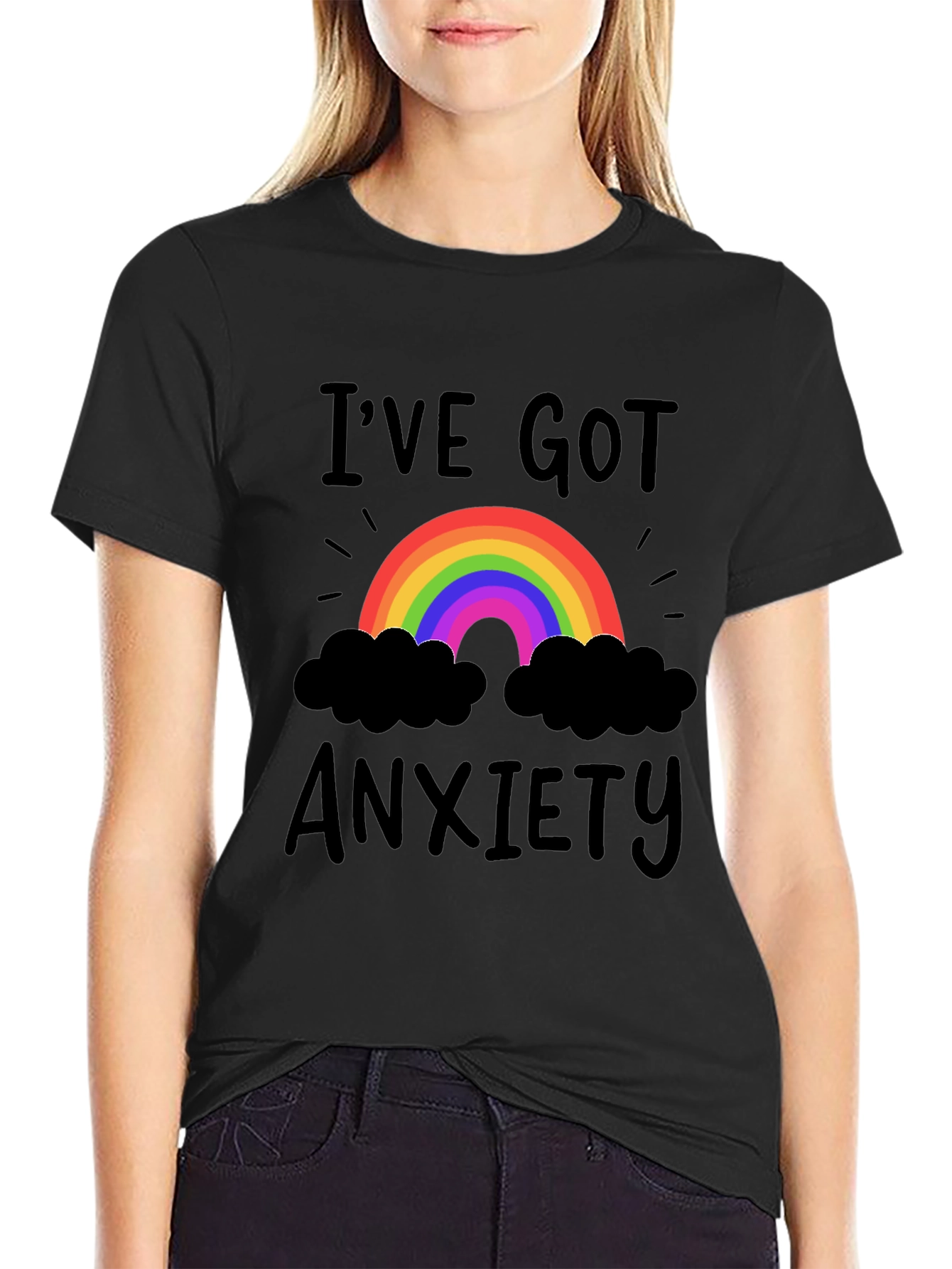 Black I've Got Anxiety T-Shirt Rainbow Black view 2