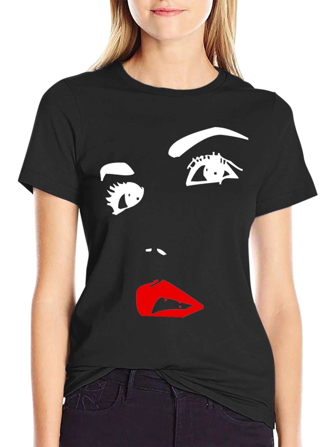Black Abstract Face Graphic Tee - Modern Art Shirt view 2