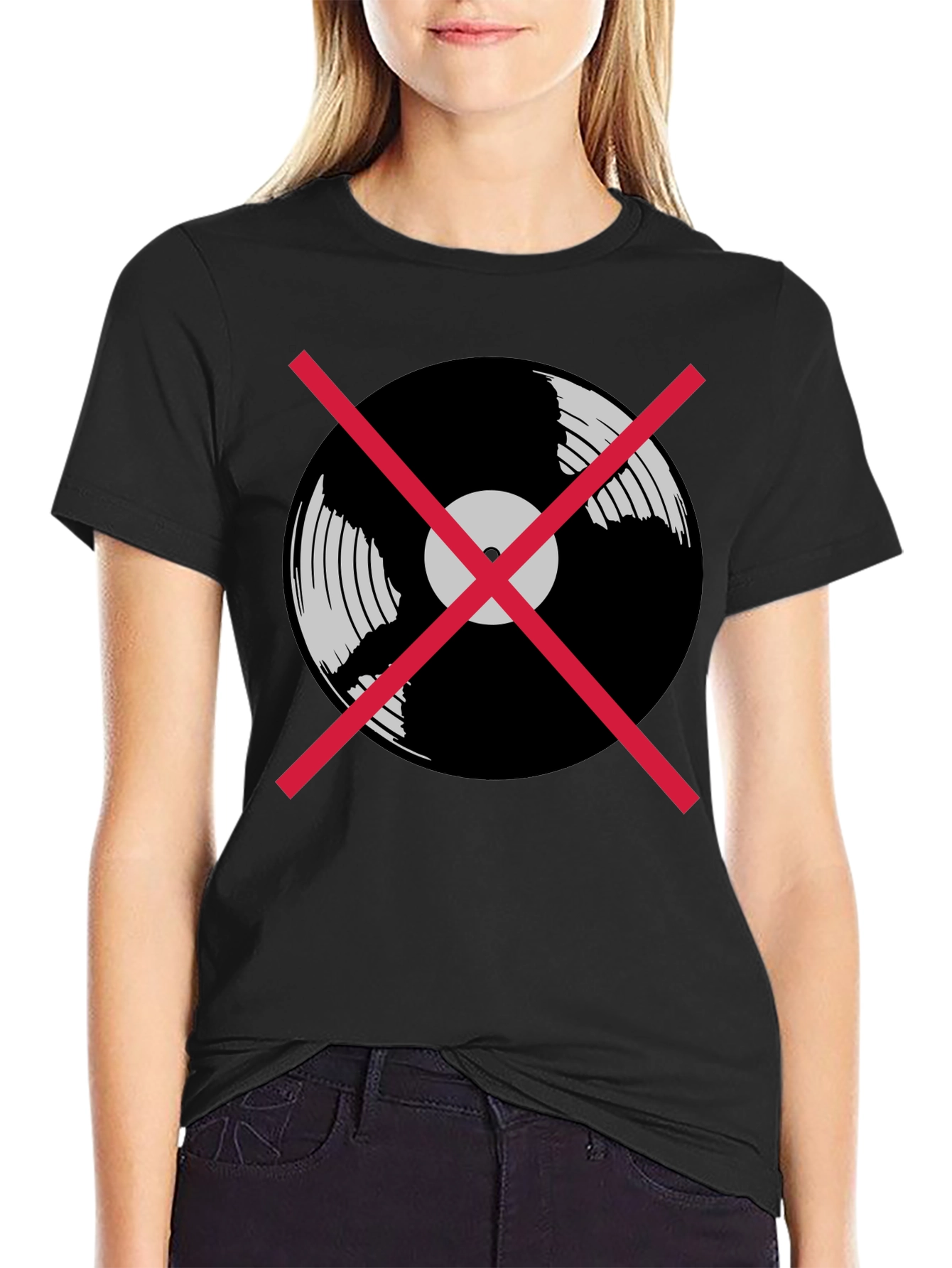 Black No Vinyl T-Shirt - Music Lover Tee view 2