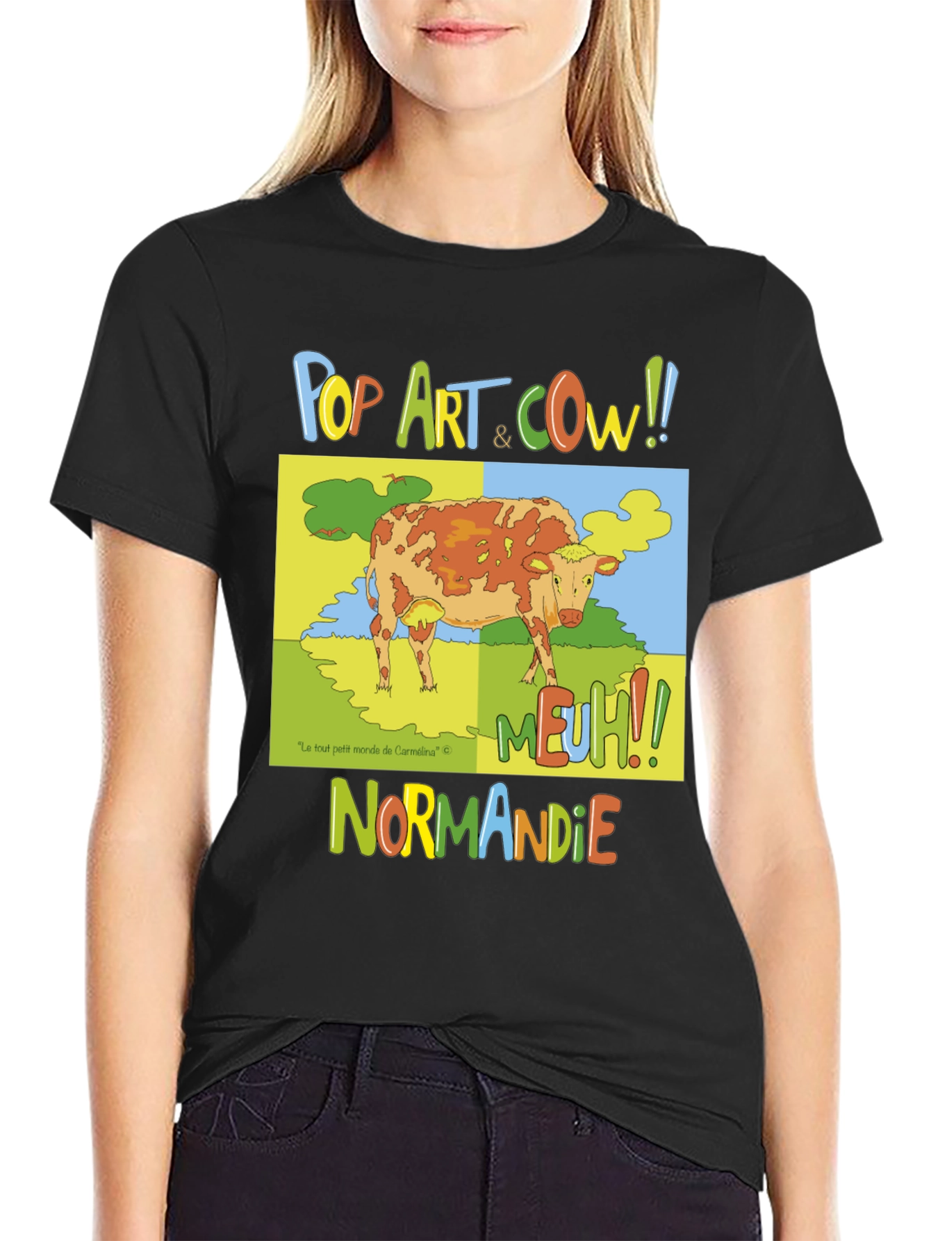 Black Pop Art Cow Graphic T-Shirt - Normandy Edition view 2
