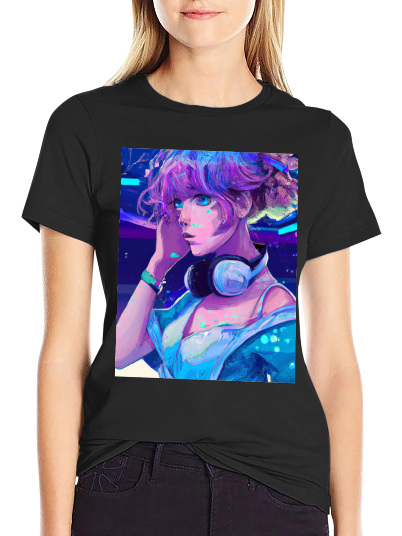 Black Anime Girl Graphic Tee - Cool Manga Shirt view 2