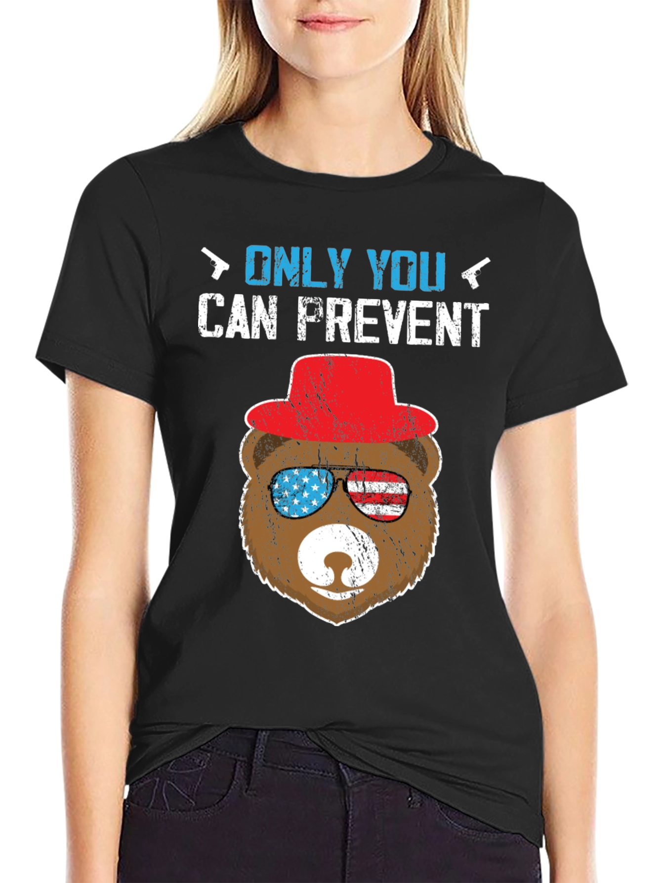 Black Patriotic Bear T-Shirt: Only YOU Prevent view 2