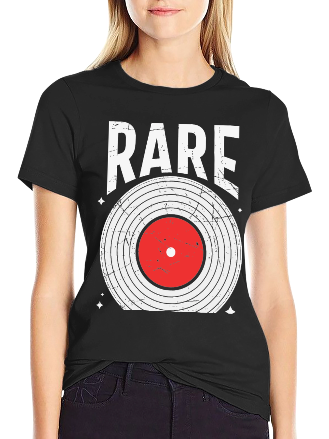 Black Rare Vinyl Record Graphic Tee - Black Cotton Blend Shirt view 2